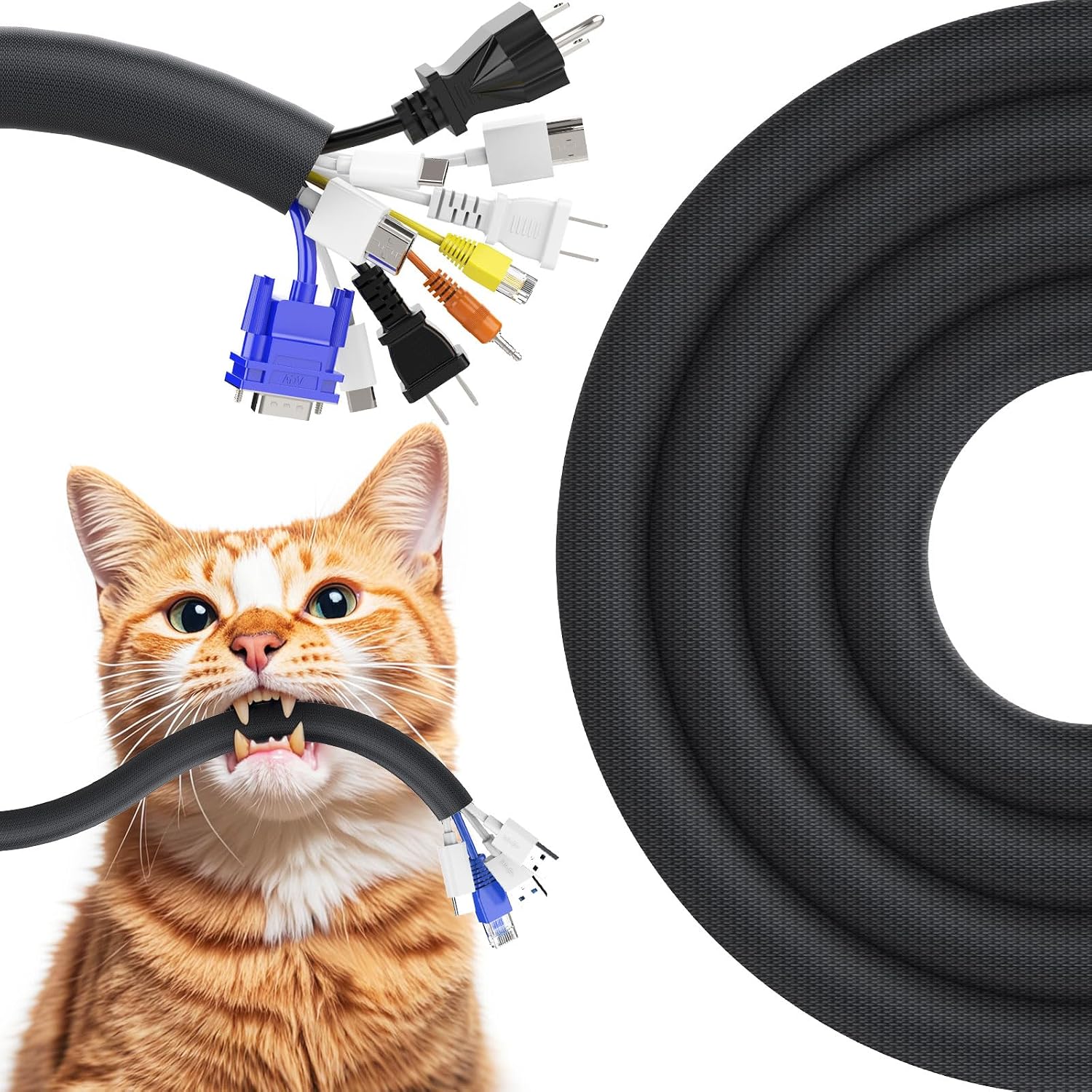 REFLYING Cable Tidy Sleeve 3 Meters-25.4mm Black: Expandable, Pet-Safe Cable Management