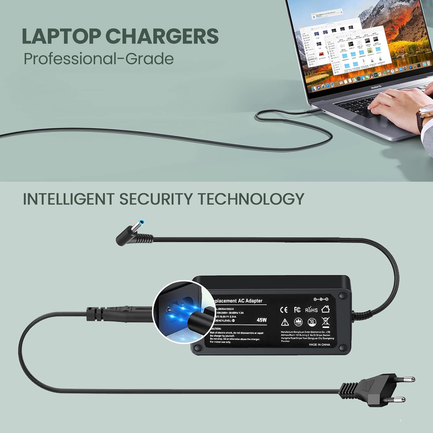 Detalle de 45W Laptop-Ladegerät Kabel 19,5V 2,31A – kompatibel mit HP 15, 17, ProBook, EliteBook (div. Modelle)