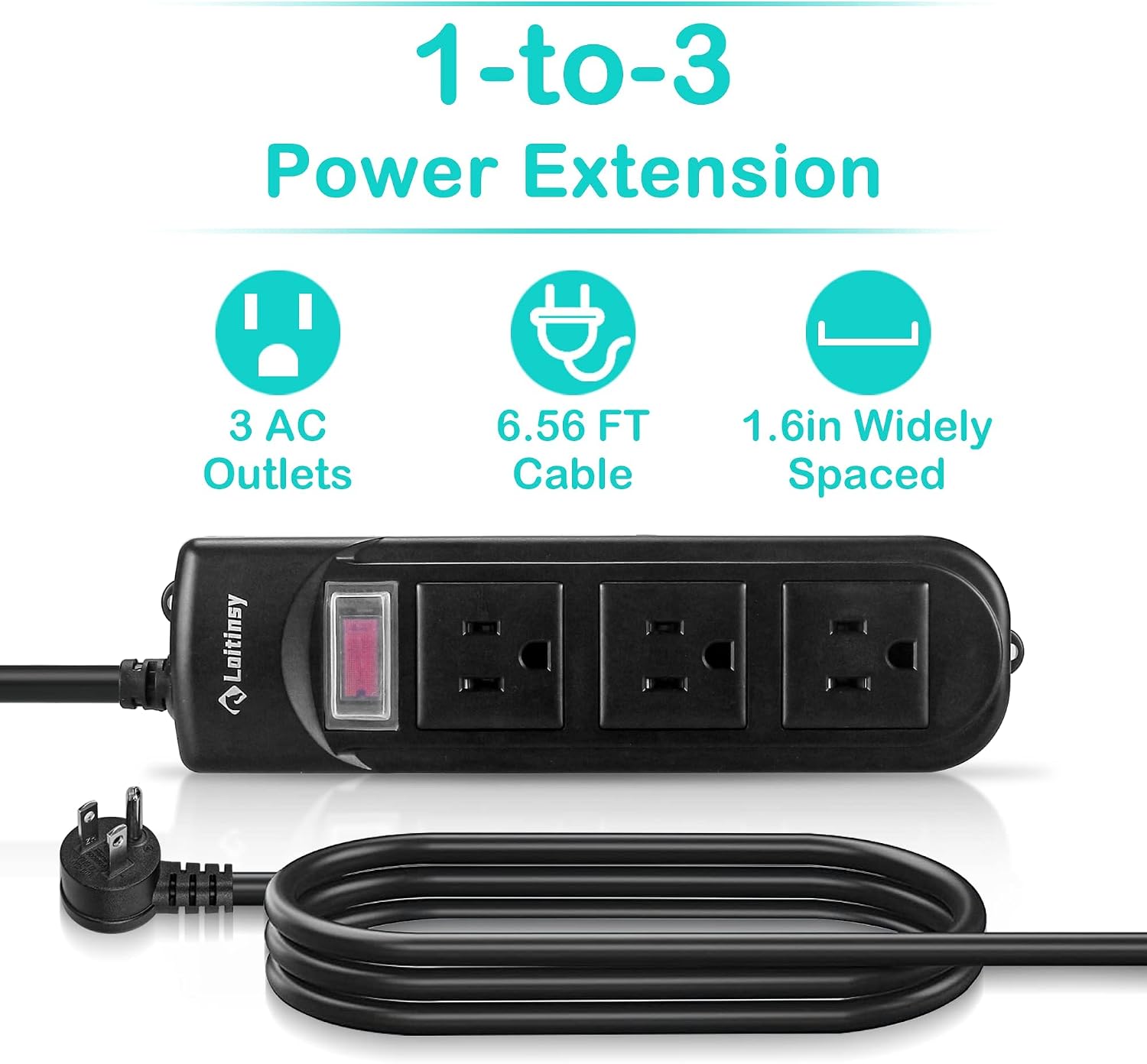 Detalle 2 de Houstus Outdoor Power Bar, 3 Outlets, IPX4 Weather Resistance and 6.56 ft Cord