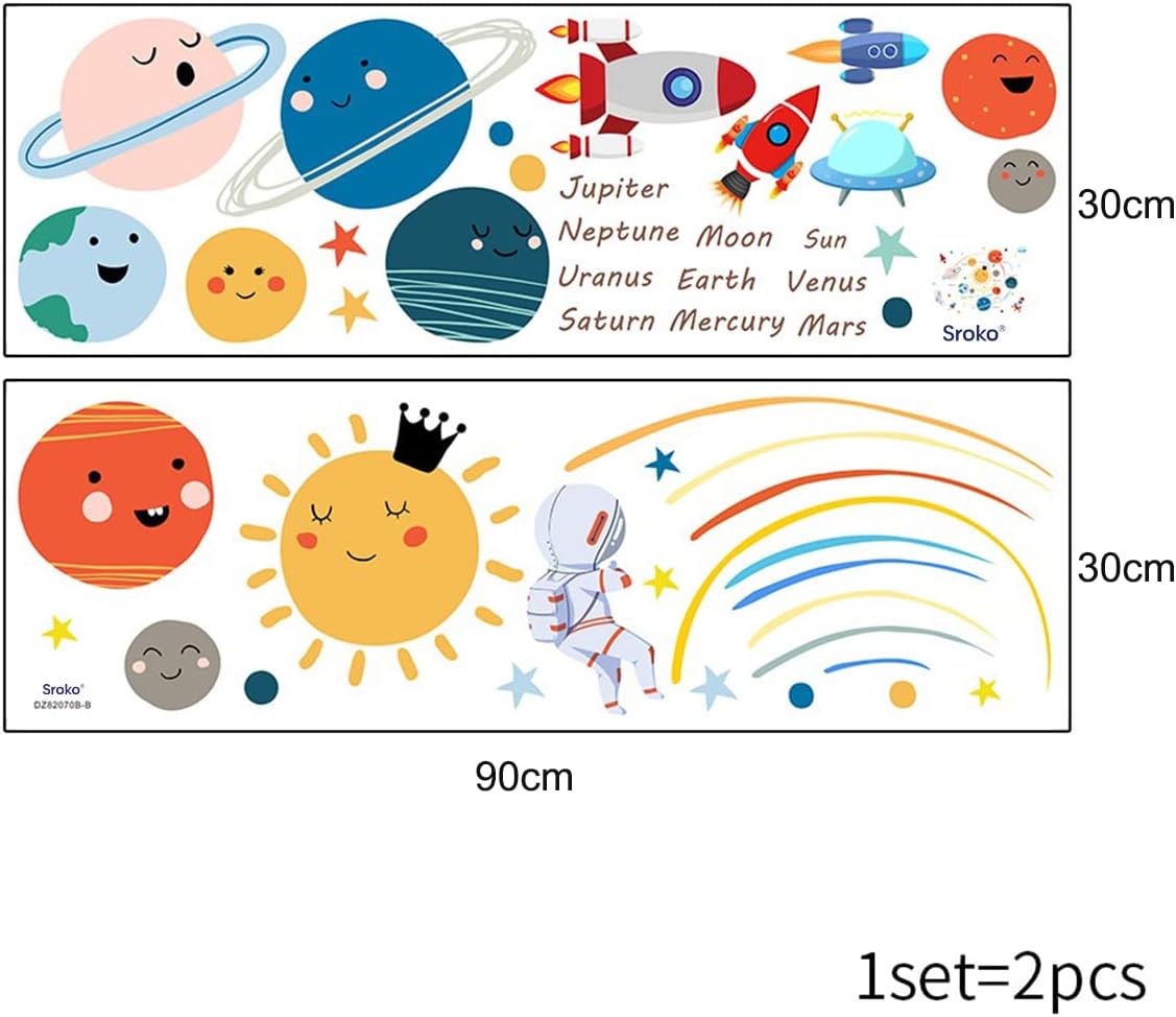 Thumbnail 5 de Sroko Planet Space Kids Wall Stickers, 90 x 30 cm Reusable Vinyl Decals