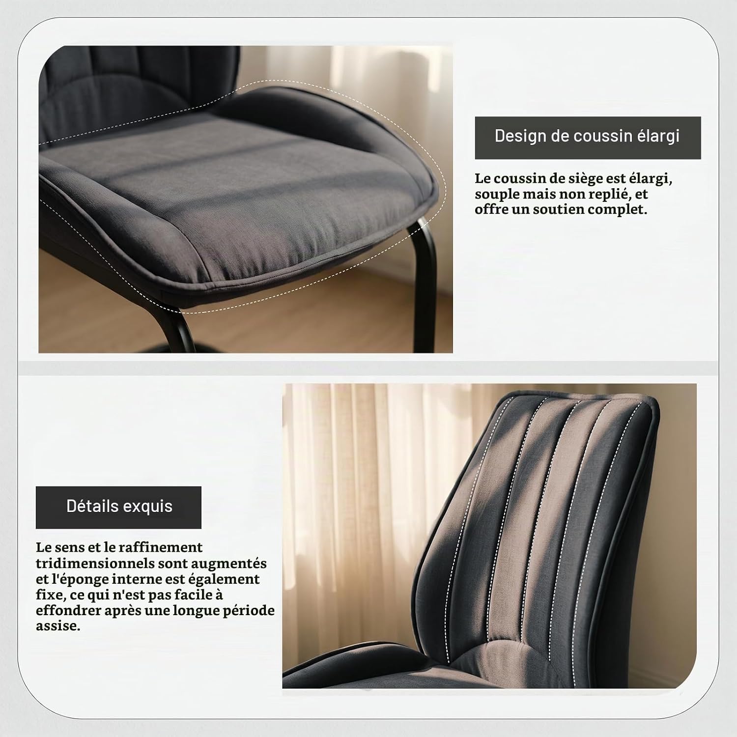 Detalle 1 de JIEXI N625P309525G eetkamerstoelen, set van 2 in donkergrijze stof