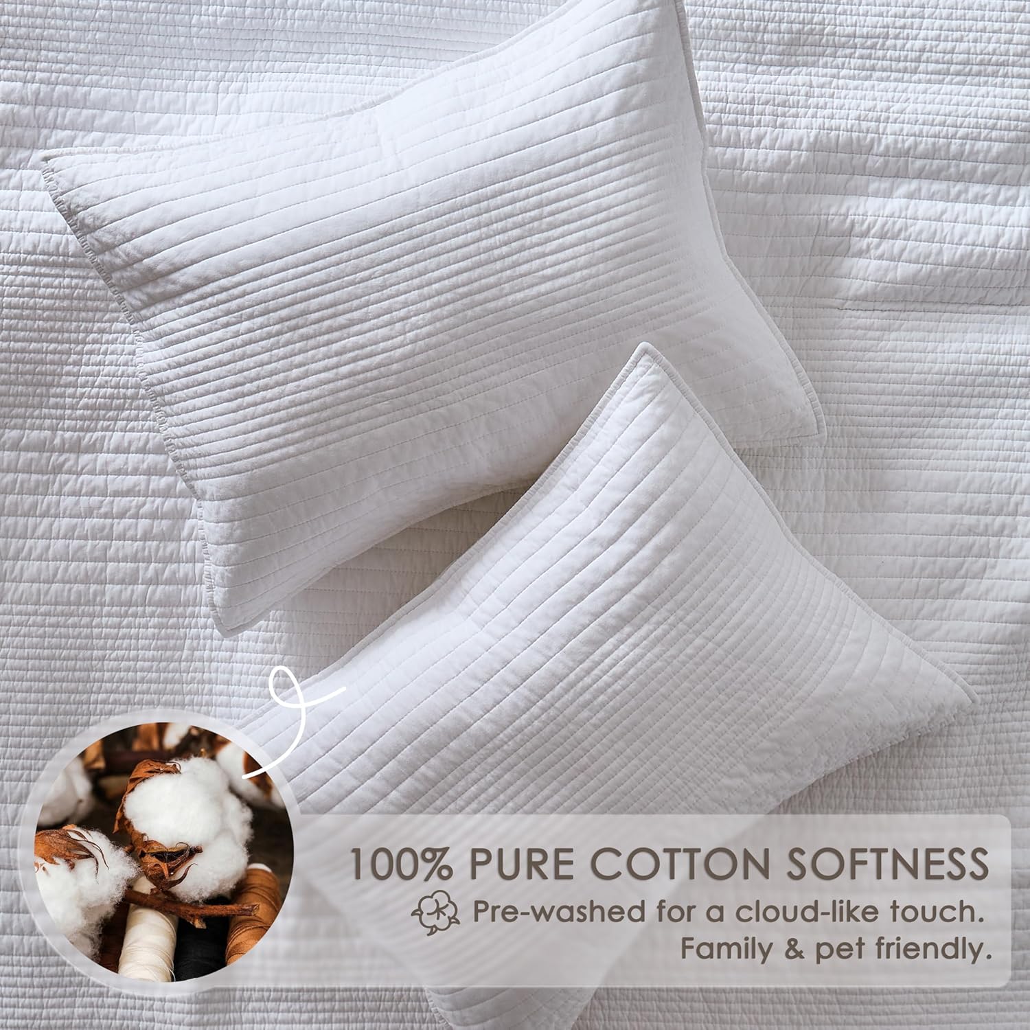 Detalle 2 de palassio Q-TZ-WHITE-CKING Cotton Quilt Set, California King, White Stripes