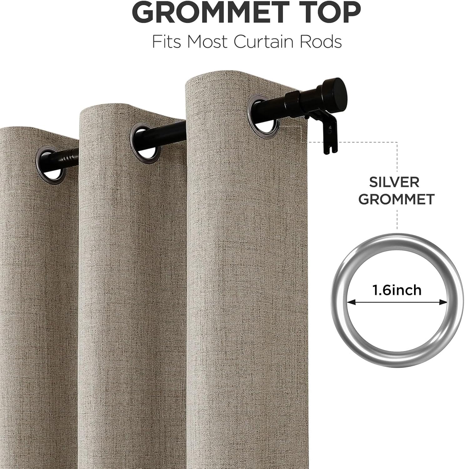 Thumbnail 3 de Joydeco 100% Blackout Linen Look Curtains, 66x84 Inches, 2 Panels with Grommets