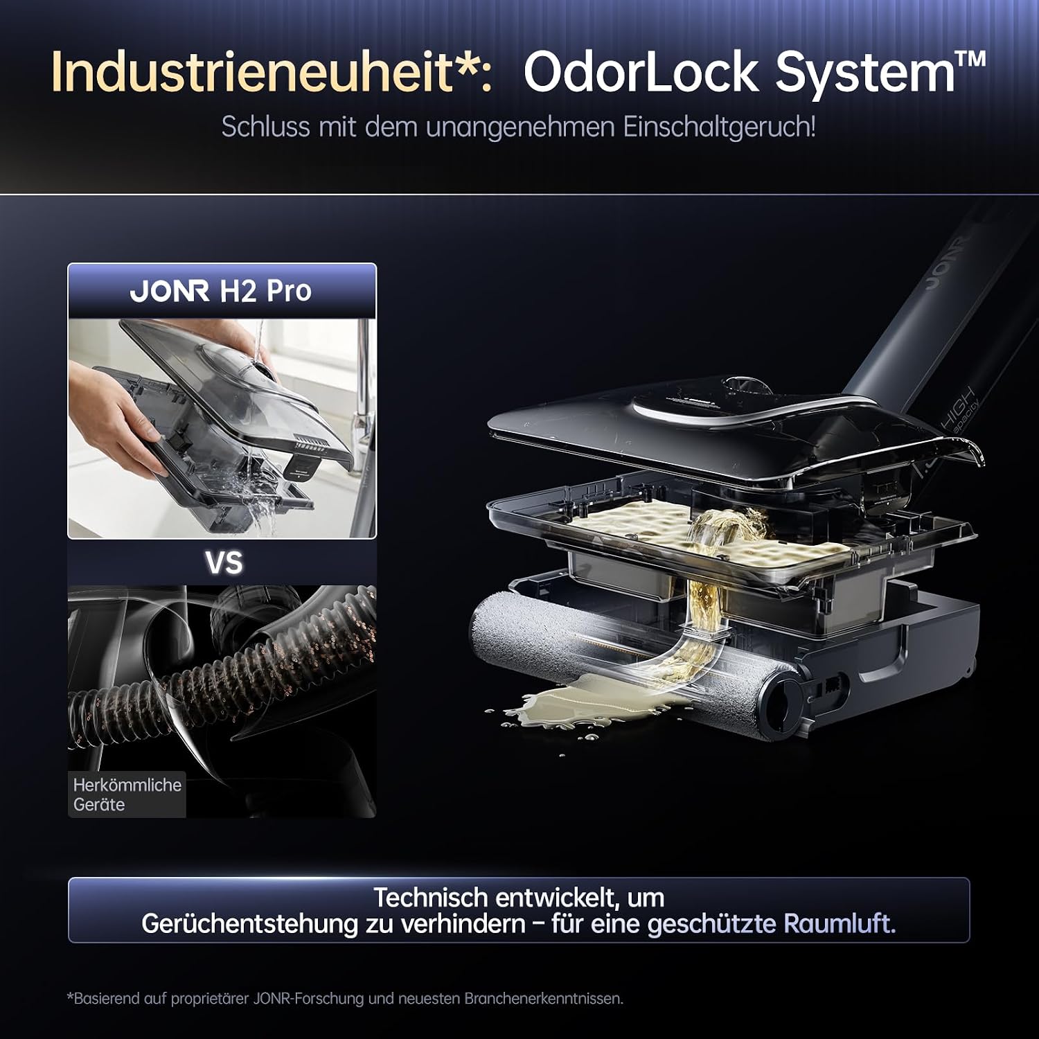 Detalle de JONR H2 PRO Nass- & Trockensauger – 20000 Pa, Heißwasser-Selbstreinigung, 1500 ml Frischwassertank, 600 ml Schmutzwassertank