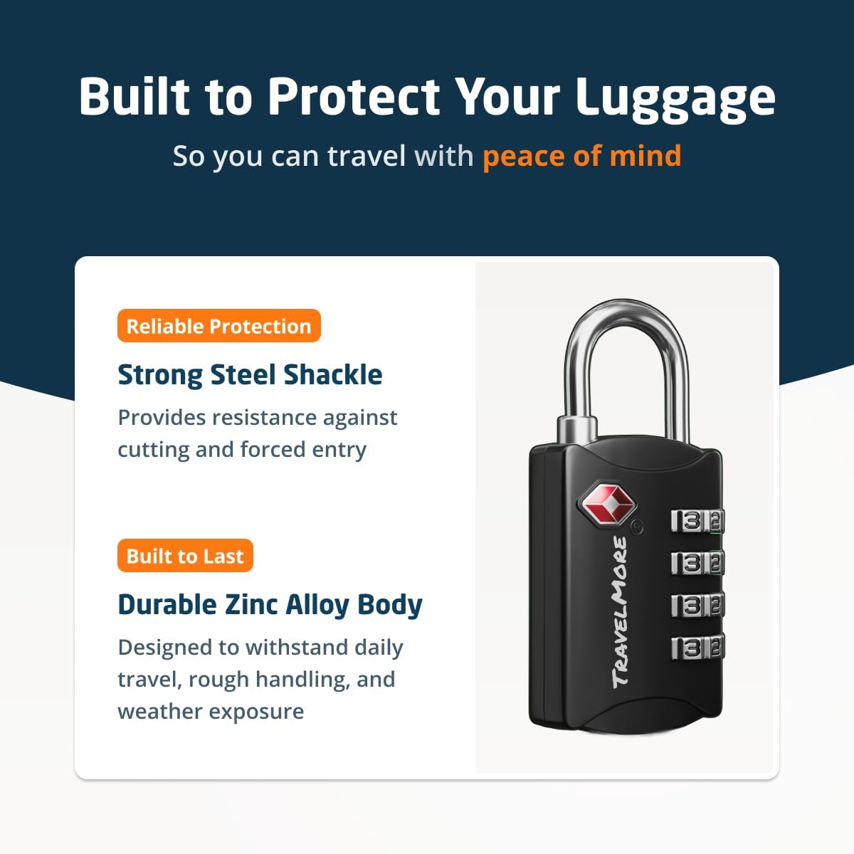 Detalle de TravelMore 3 Pack TSA Luggage Locks with 4 Digit Combination – Heavy Duty Padlocks for Travel