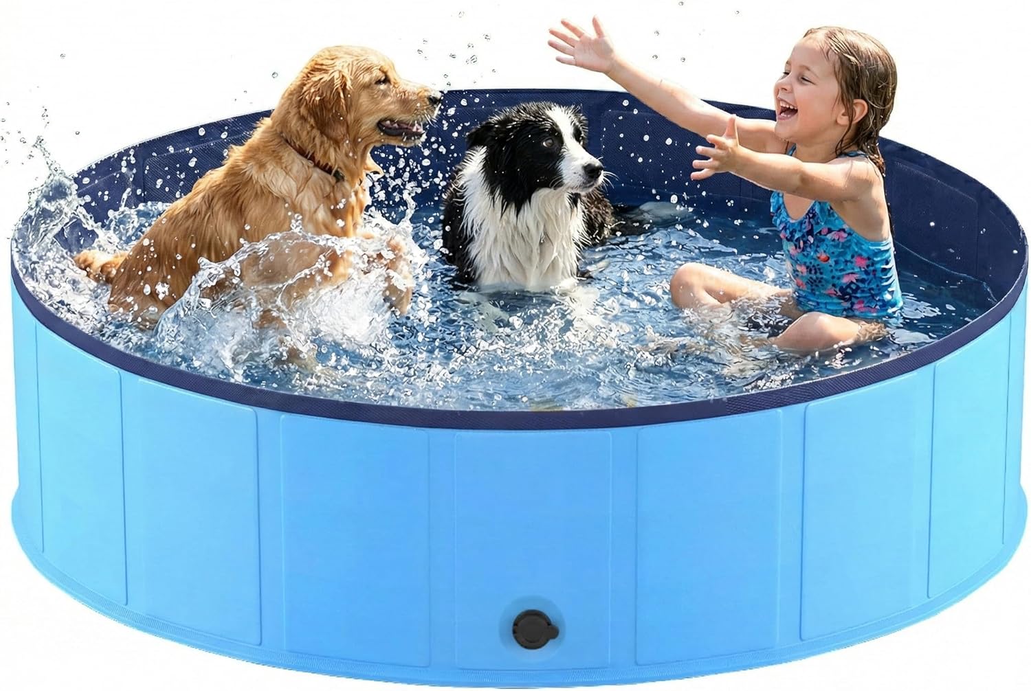 Imagen de Hundepool faltbar Ø160 cm, Höhe 30 cm – kratzfeste PVC-Konstruktion mit Anti-Rutsch-Belag und Abflussstopfen (Blau) en OfertitasTOP