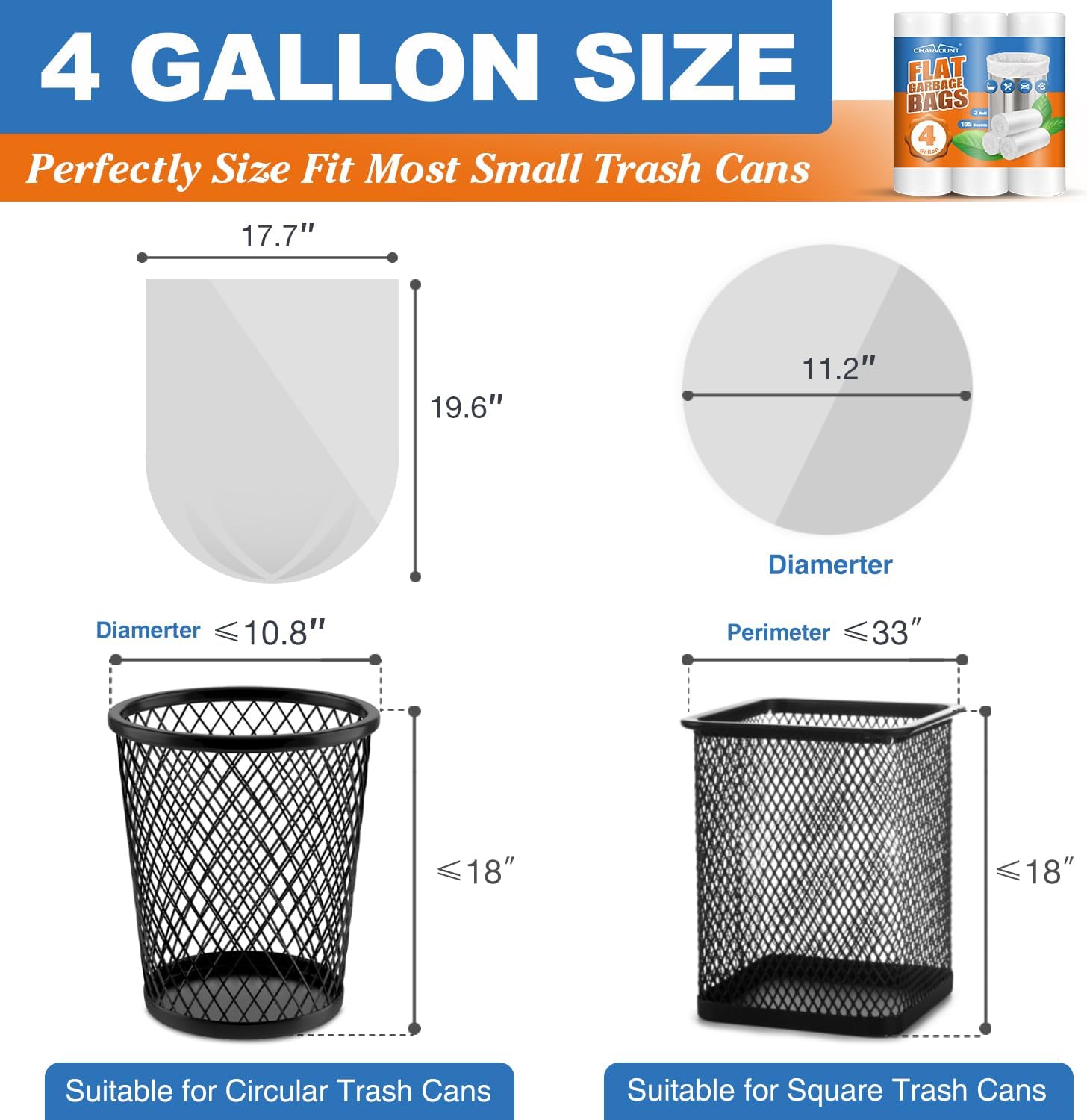 Detalle 2 de Small Trash Bags 4 Gallon – 105 Count, Unscented Lincoln Style Bin Liners for 4-Gallon Cans