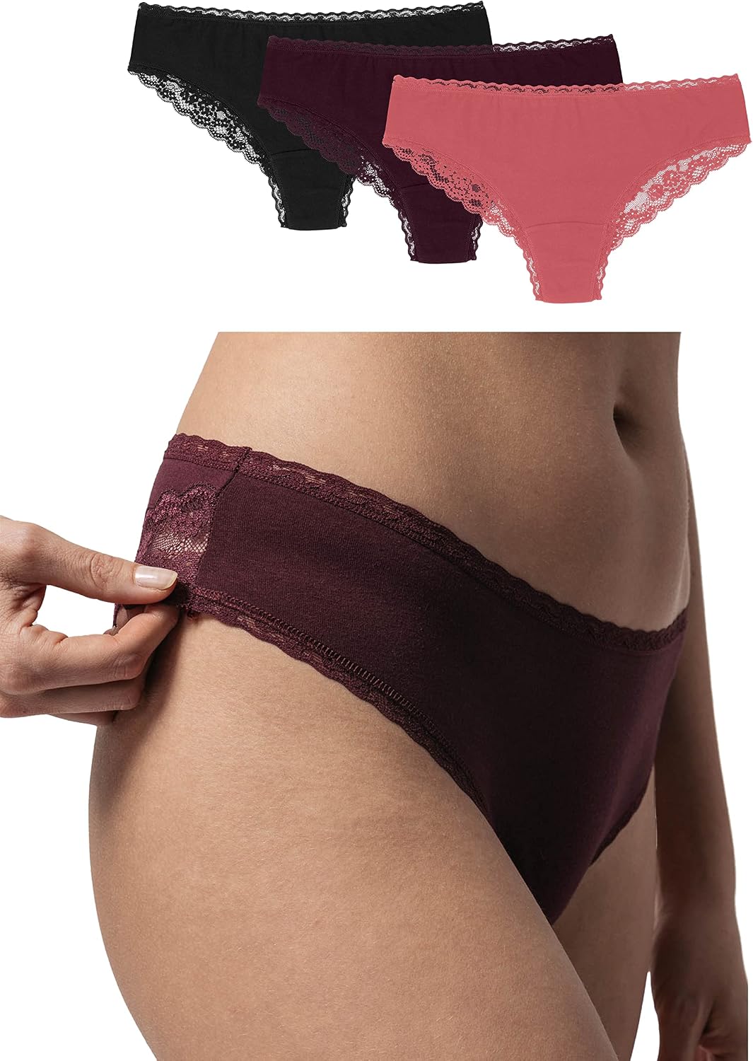 Detalle de Snocks Lot de 3 culottes brésiliennes en dentelle (XS-XL) – confort et élégance au quotidien