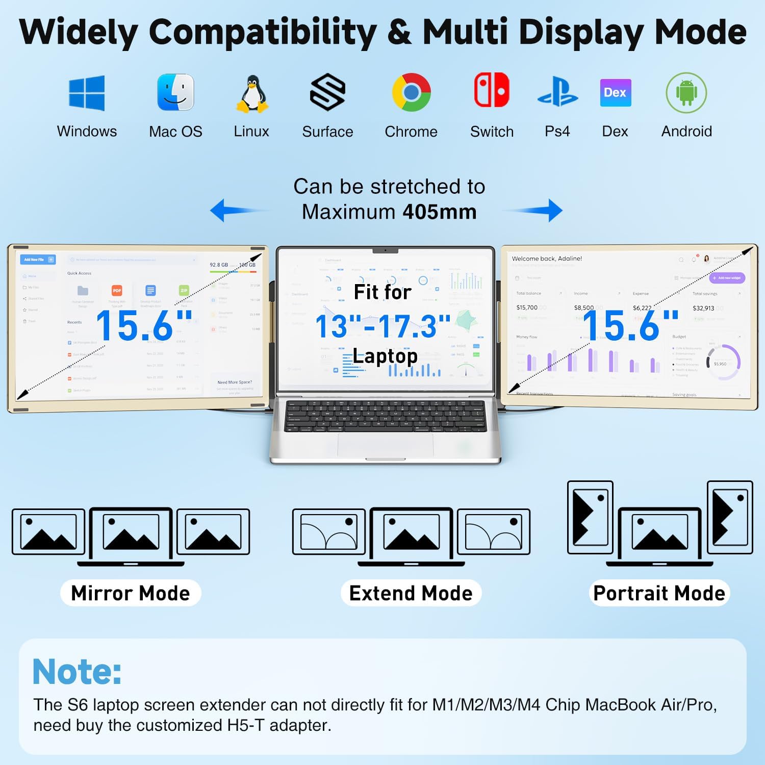 Detalle 2 de KEFEYA 15.6" Laptop Screen Extender — detachable triple monitor, 1080p FHD, 235° rotating, plug & play