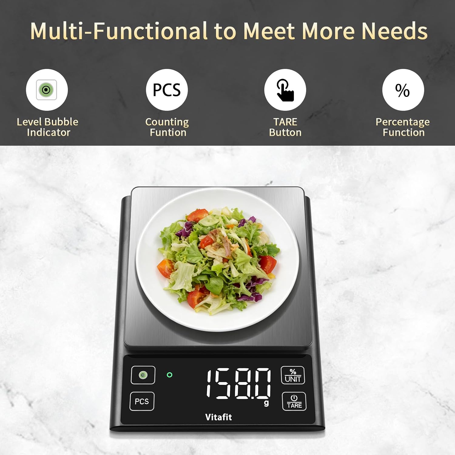 Detalle 2 de Vitafit digital köksvåg, 5 kg med 0,1 g indelning och procentläge