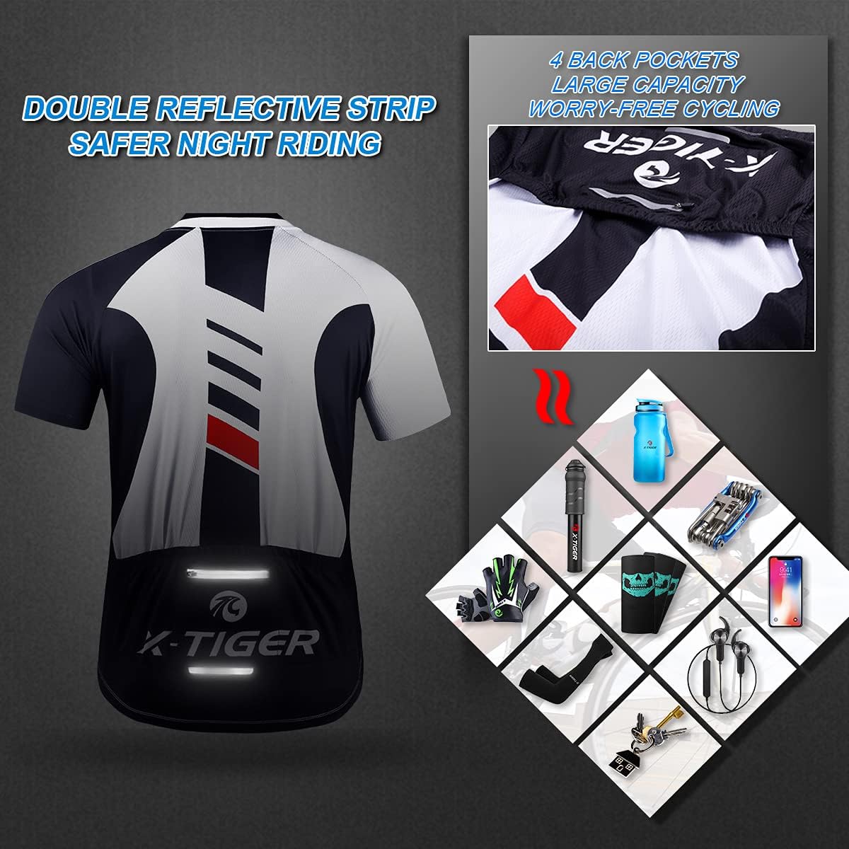 Detalle 2 de X-TIGER Ciclismo Uomo 5D Gel Salopette: pantaloncini corti imbottiti per lunghe pedalate