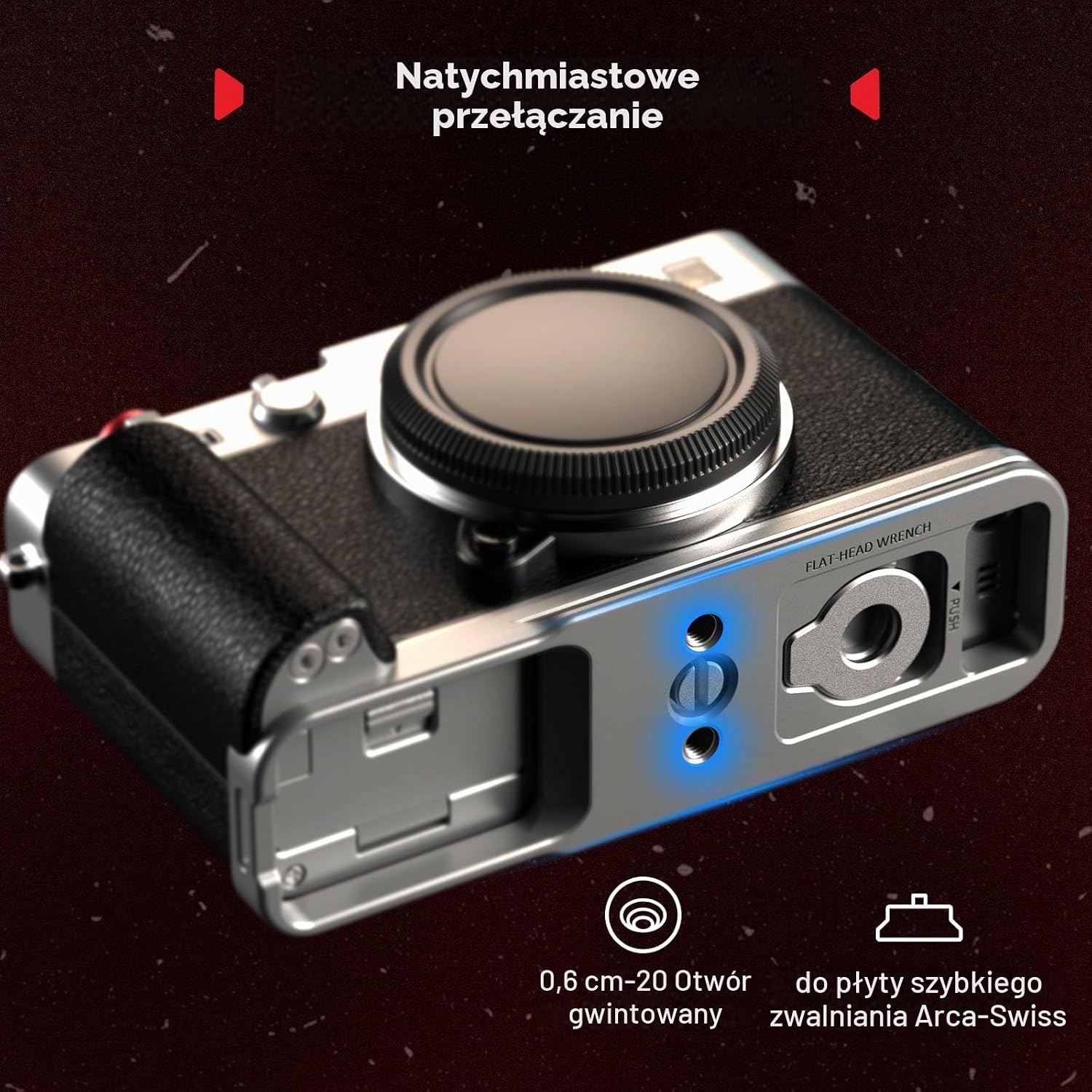 Detalle de SMALLRIG 5447 – uchwyt typu L do Fujifilm X-E5 z mocowaniem Arca-Swiss