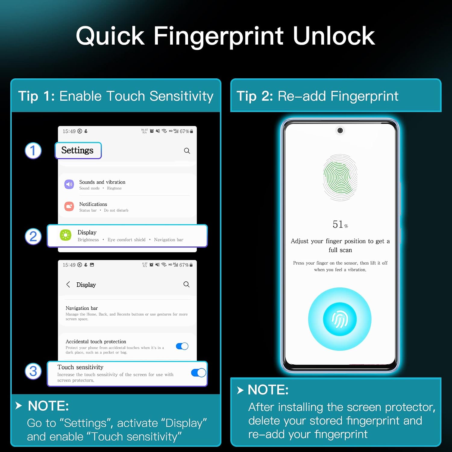 Thumbnail 1 de JETech 1123- screenprotector van gehard glas voor Galaxy A53/A52, 3 stuks