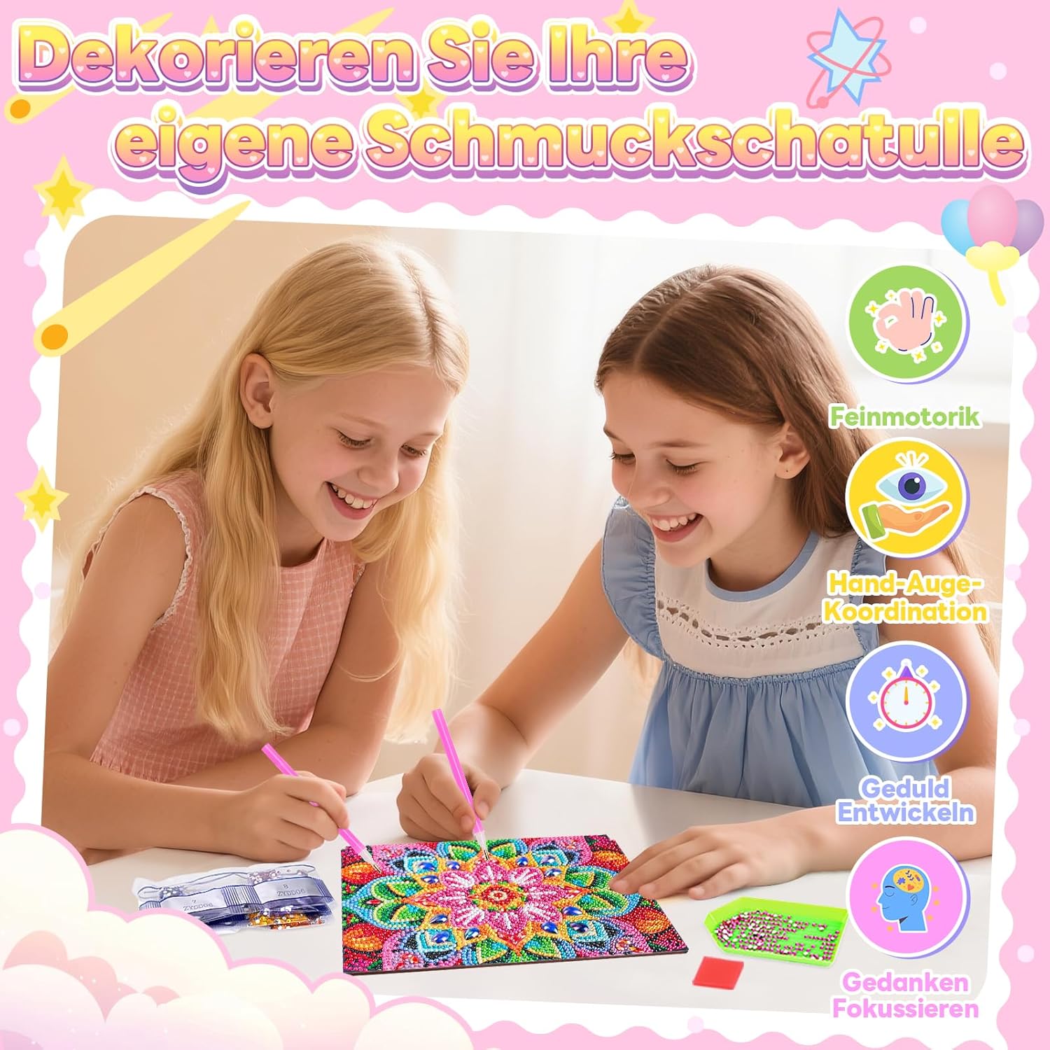 Thumbnail 1 de Flnlano Diamond Painting Schmuckkästchen Herz – Bastelset für Mädchen ab 6 Jahren
