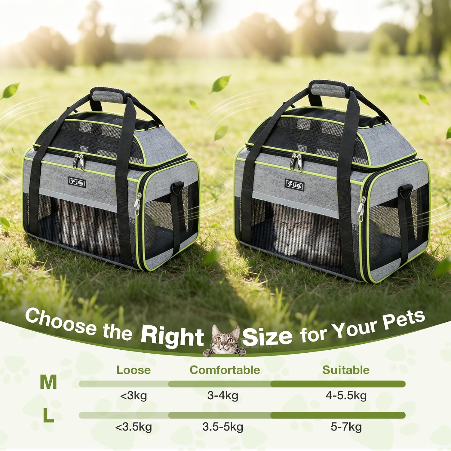 Detalle de Lekespring Katzentransportboxtasche für Hund & Katze (nach oben ausbaubar), L, Grau