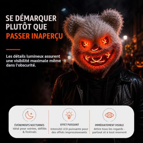 Detalle de TK Gruppe Timo Klingler Masque LED Halloween, télécommande et 3 niveaux de luminosité