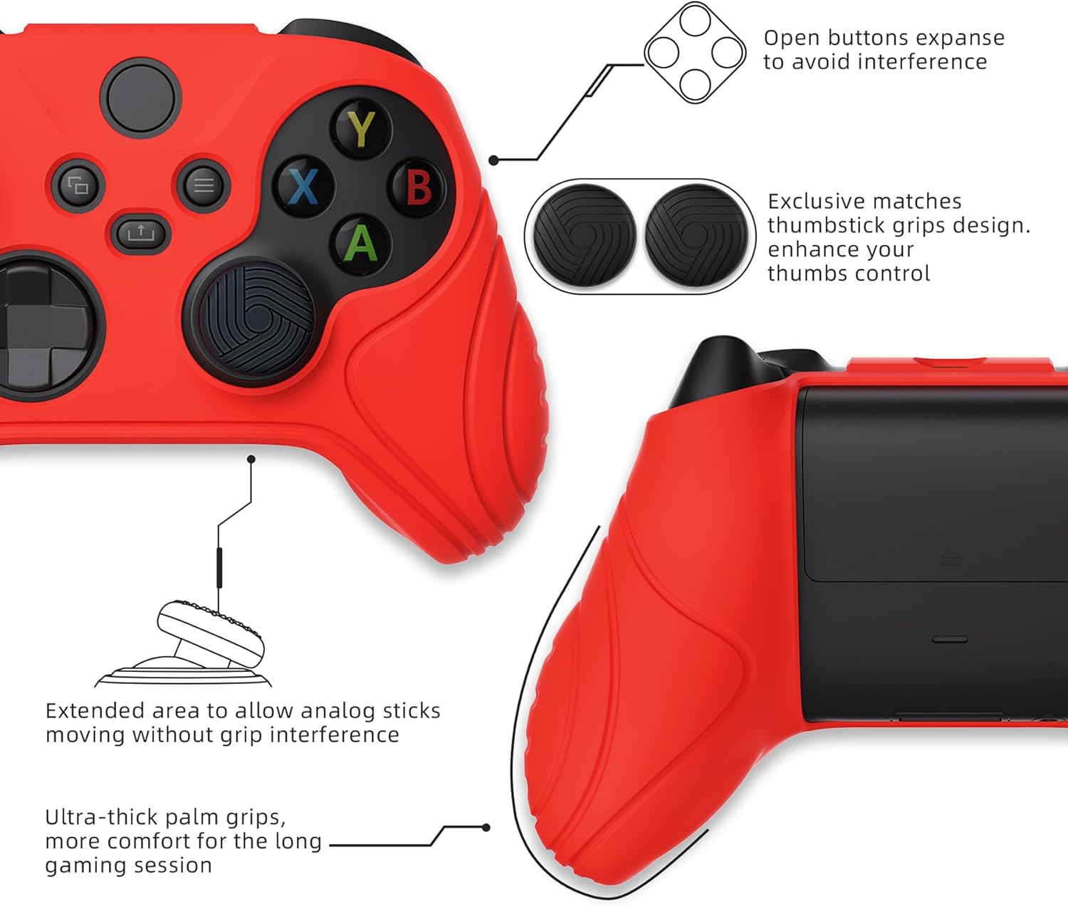 Detalle de eXtremeRate PlayVital Samurai Edition Passion Red Anti-slip Silicone Grip for Xbox Series S/X Controller
