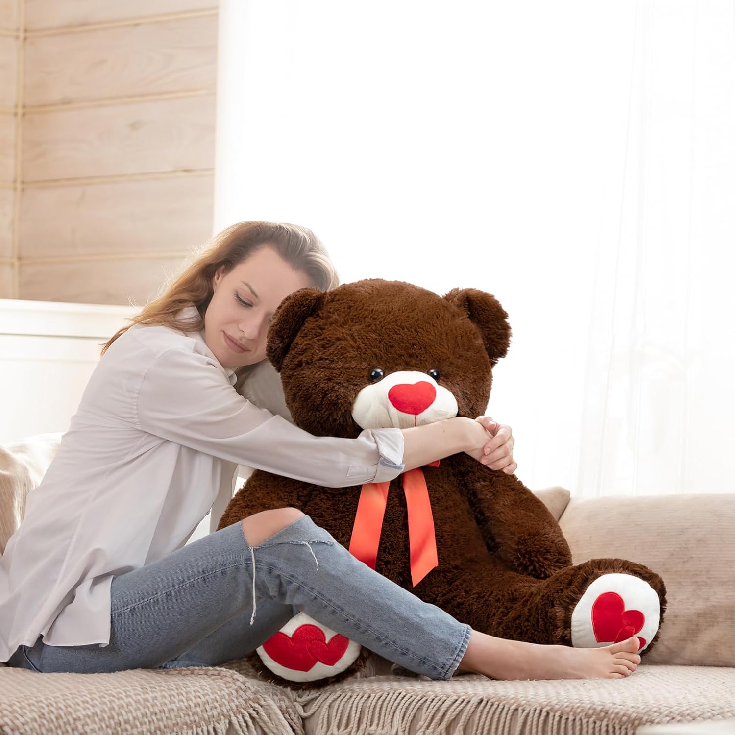 Detalle de BEJOY Ours en peluche 91 cm – grand ours avec cœur rouge, doux et câlin