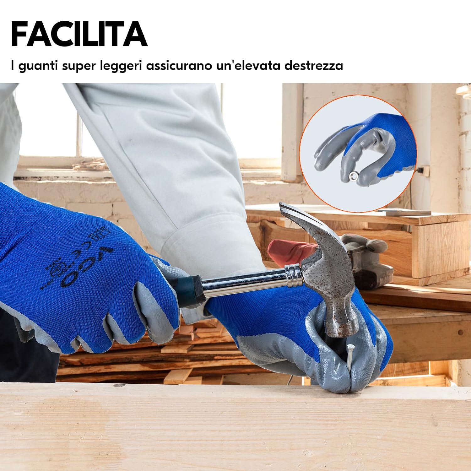 Detalle de Vgo... 10 paia Guanti Lavoro Rivestiti Nitrile – Cinturino Blu, Taglia M (NT2110)