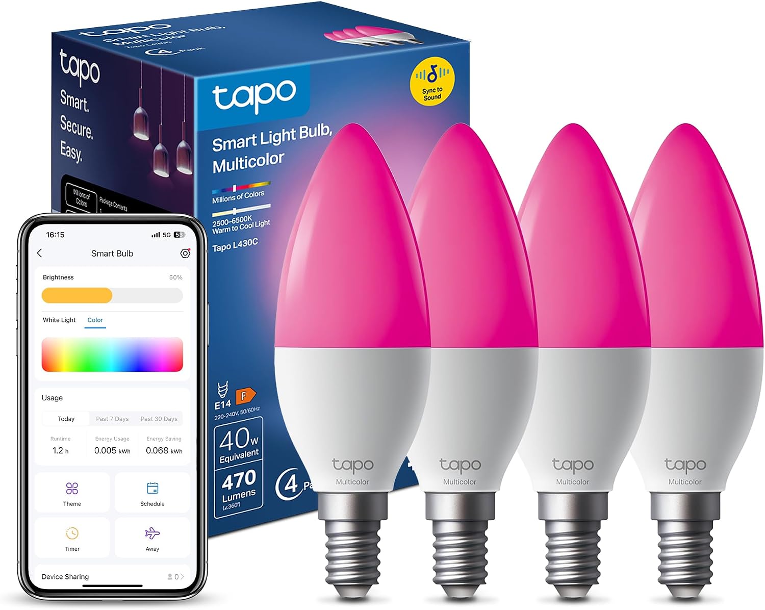 Detalle 1 de Tapo NEW TL13E Smart Bulb, E27 Multicolour with Alexa & Google Voice Control