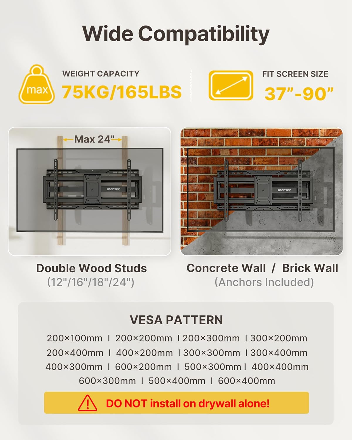 Thumbnail 1 de monTEK Full Motion TV Wall Bracket for 37-90 Inch TVs (up to 75kg) with 638mm Extension