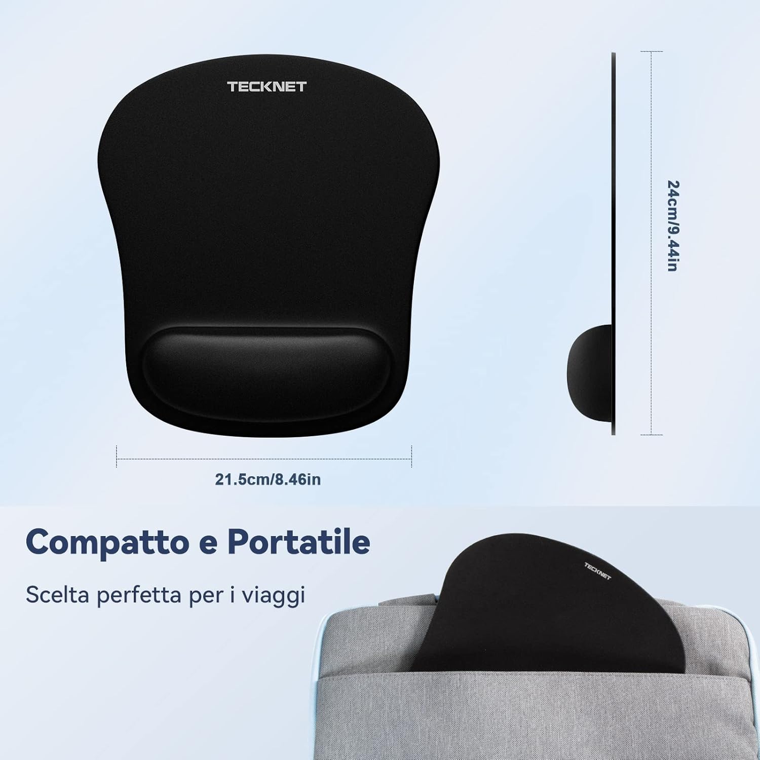 Thumbnail 5 de TECKNET Tappetino Mouse con Poggiapolsi – Memory Foam, superfice setosa e base antiscivolo