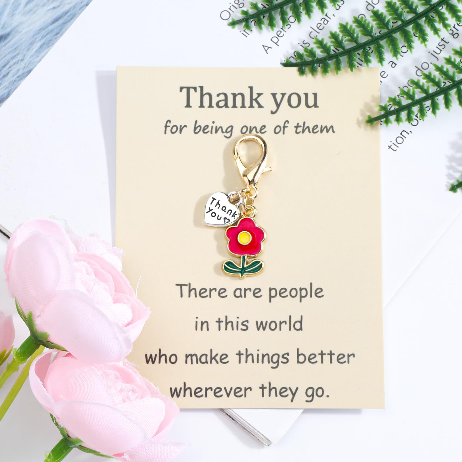 Detalle de Tranbath Funny Thank You Keychain Gift with Flower Charm and Card