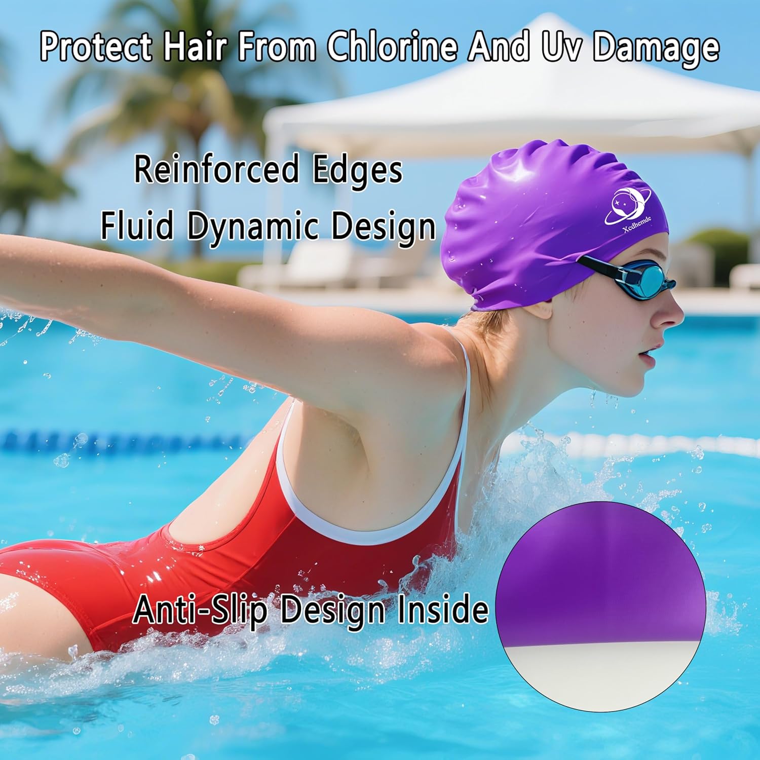 Detalle 2 de Xcdhemde Cuffia da Nuoto Unisex in Silicone: Comfort, Elasticità e Protezione per Capelli in Piscina