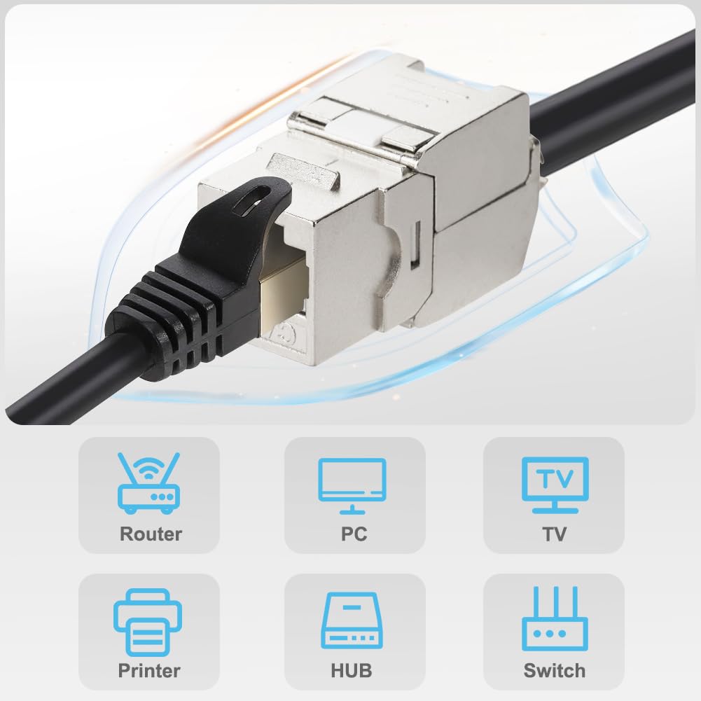Detalle de OFFCUP RJ45 Cat 7 Keystone Jack Couplers, 8-Pack, 10Gbps Tool-Free