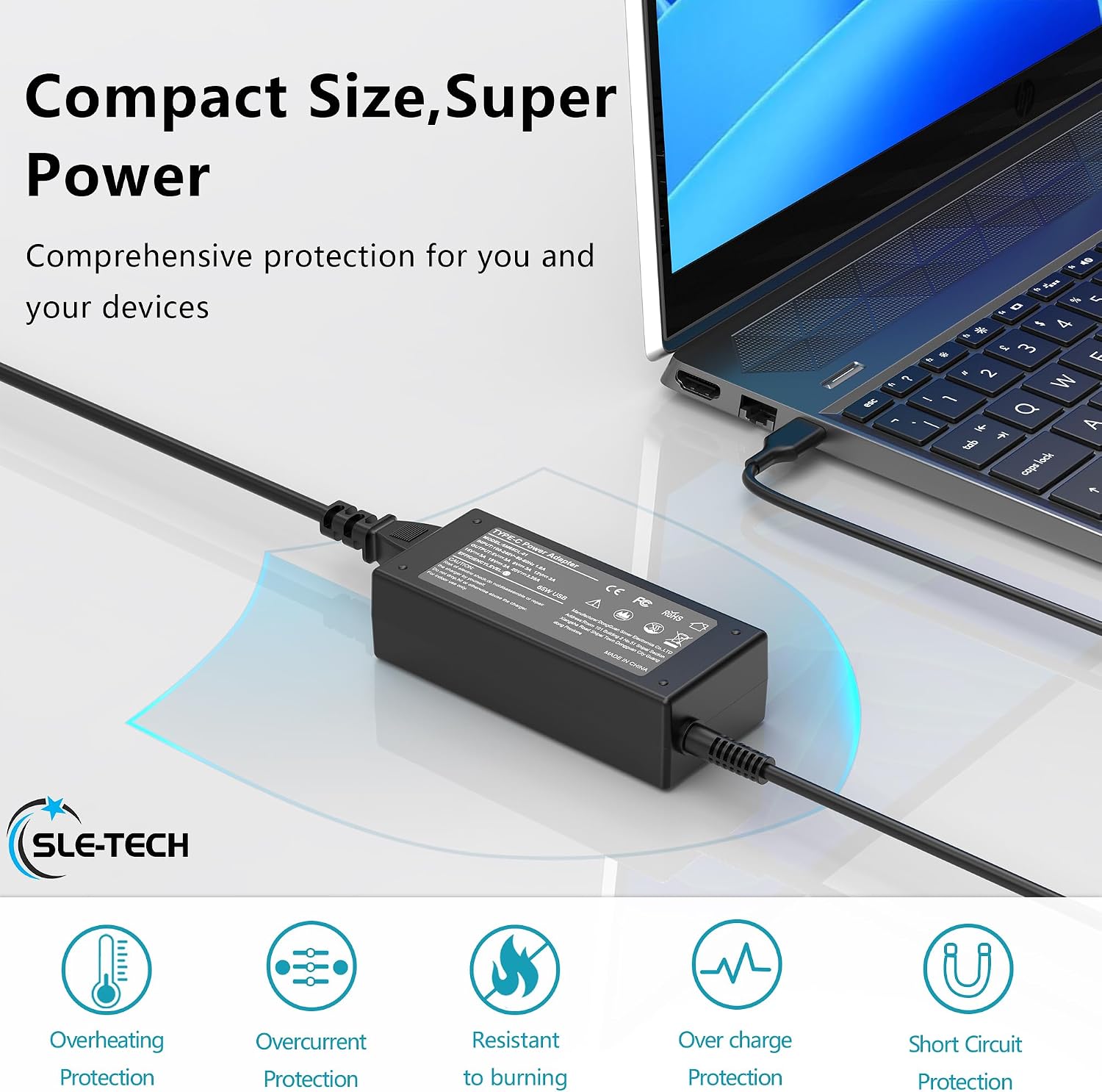 Thumbnail 4 de SLE-TECH 65W USB-C Laptop Charger (Type-C) for HP Chromebook and Compatible Laptops/2-in-1s