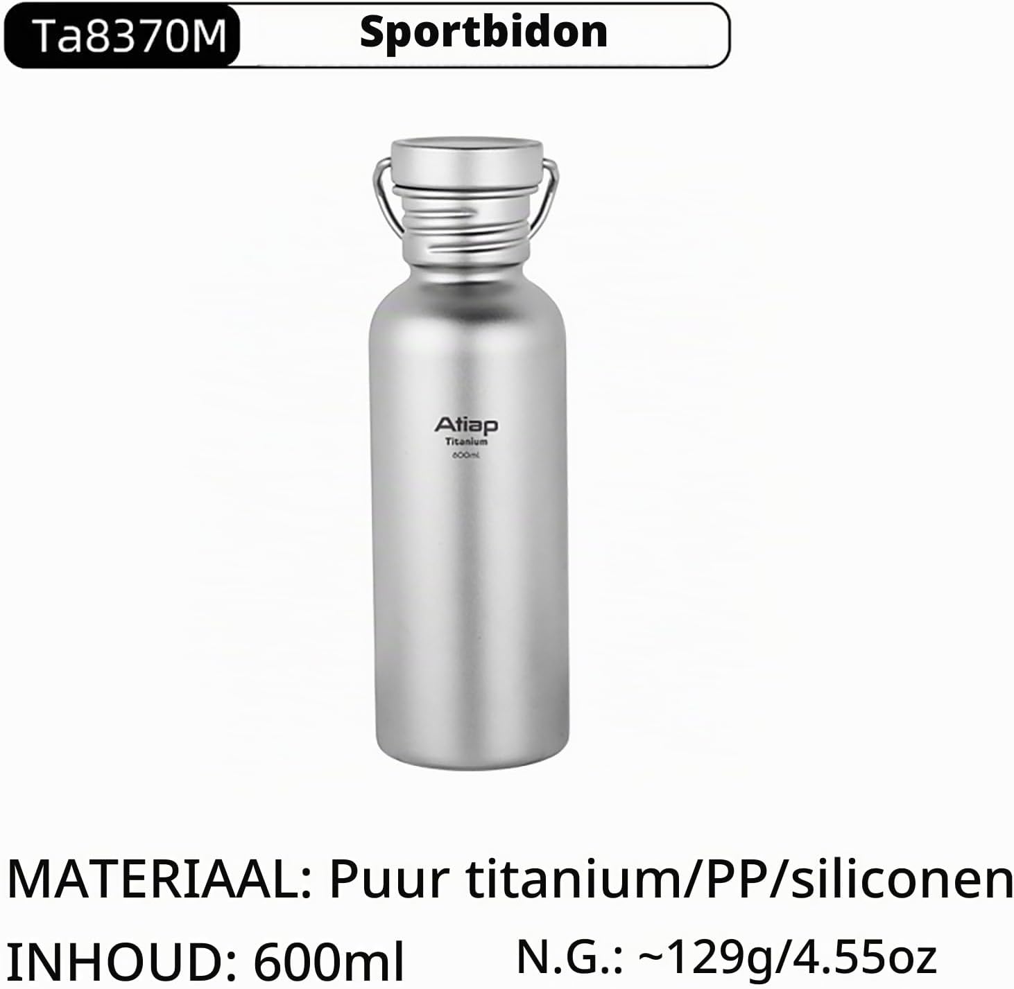 Detalle de ATiAP Ta8370-M titanium drinkfles 600 ml met brede opening