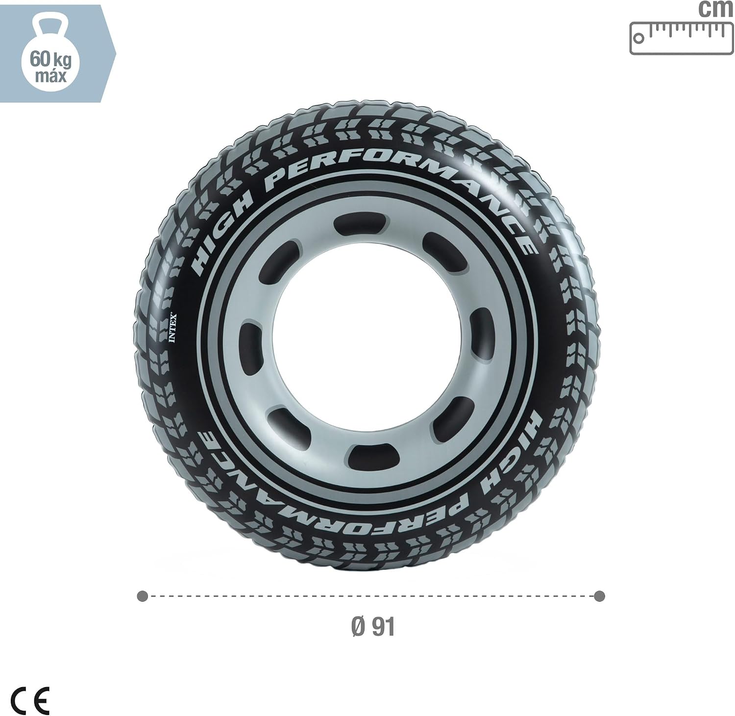 Detalle de Intex Giant Tyre Swim Ring 91cm – Inflatable Car Tyre Print Pool Tube