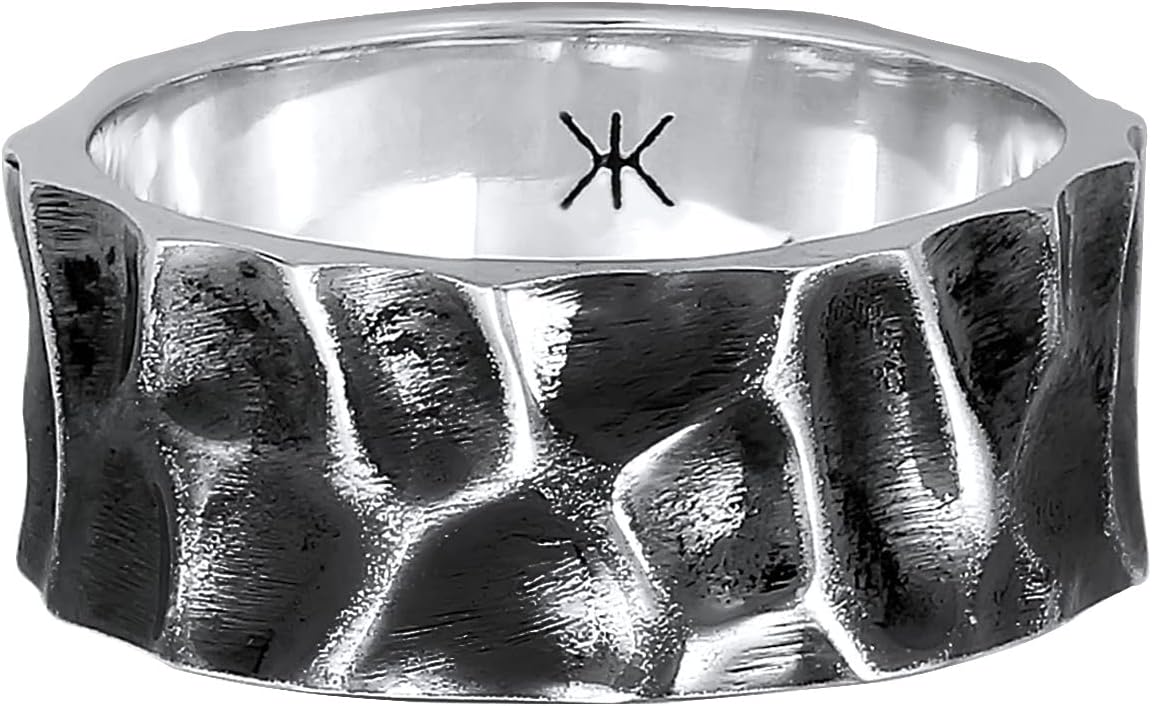Detalle de Kuzzoi Herrenring im Hammerschlag-Design (925 Sterling Silber), massiver Bandring 10 mm, oxidiert, Ringgröße 54–66