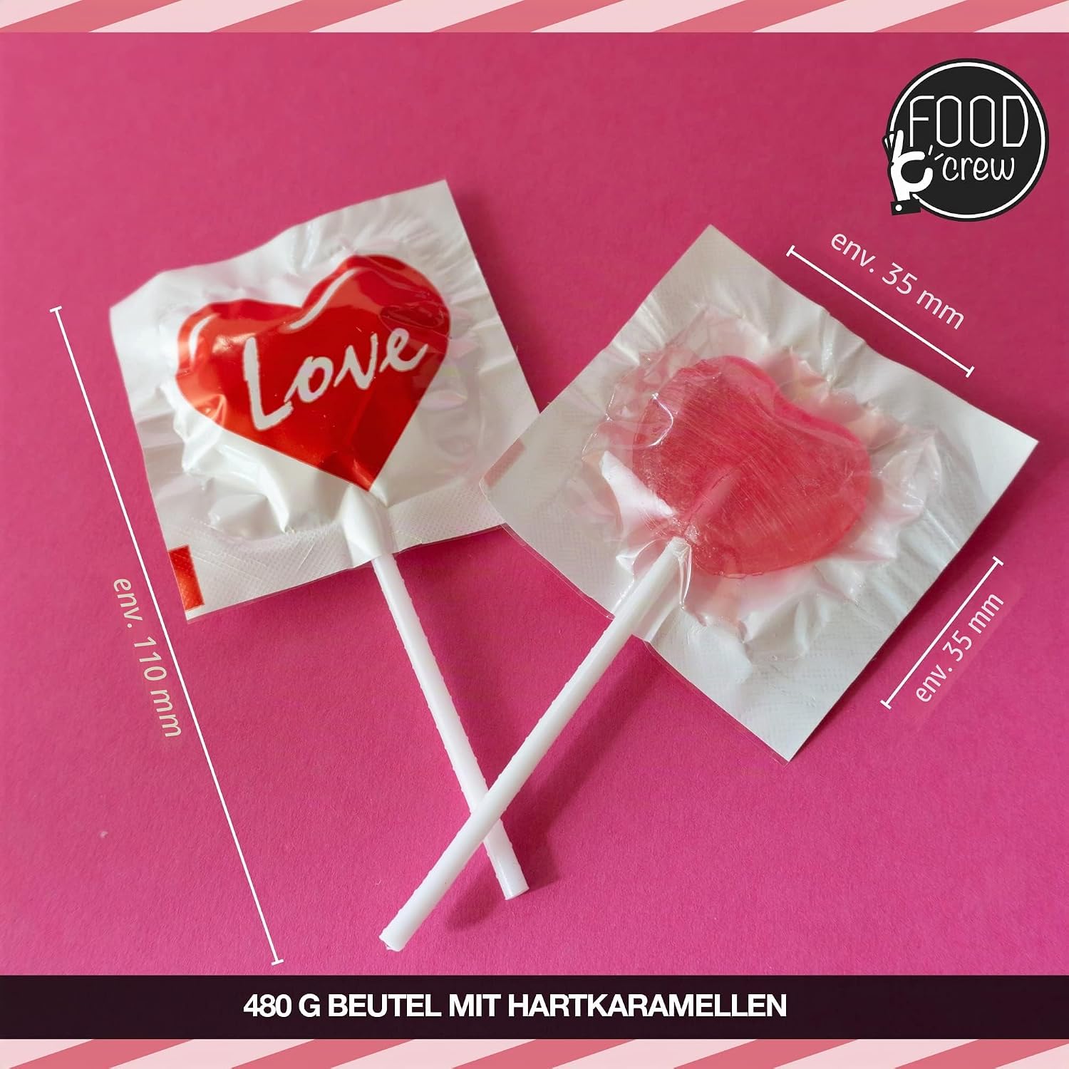 Detalle de FOOD crew Sucette Coeur Love – 40 sucettes cœur, emballage individuel