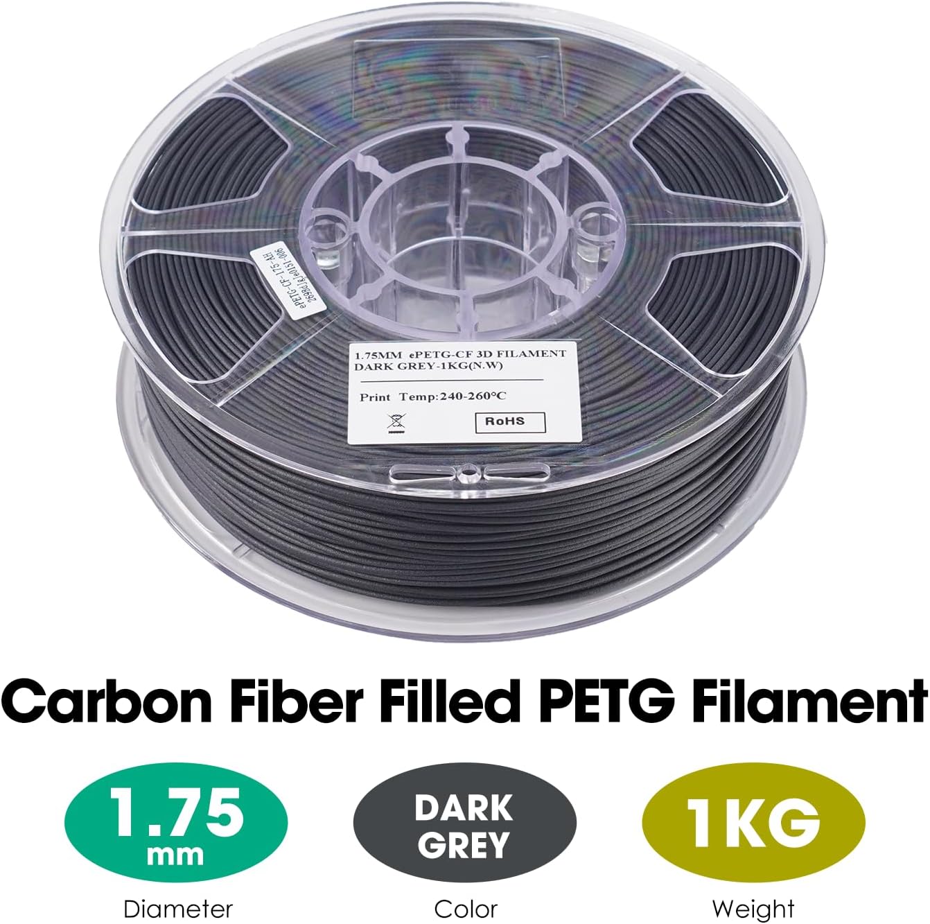 Thumbnail 1 de eSUN ePETG-CF PETG-filament 1,75 mm, mörkgrått och kolfiberfyllt, 1 kg