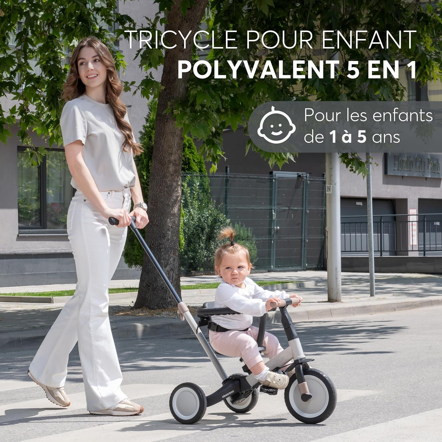 Detalle de KikkaBoo Tricycle Bébé Évolutif 5 en 1 Flip - Vélo enfant 1 à 5 ans, Vert Militaire