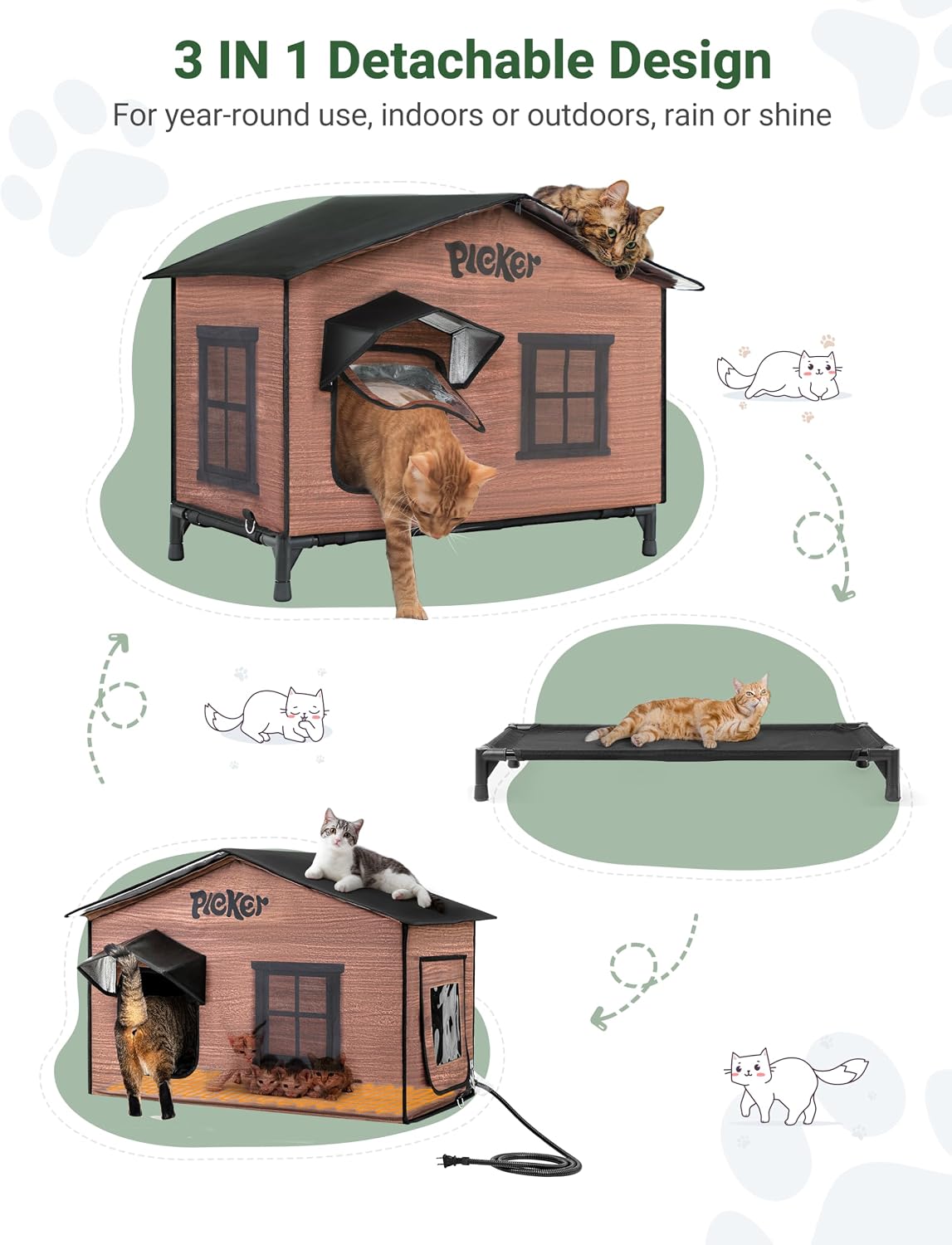 Detalle 2 de PLEKER PL-PET01 Heated Outdoor Cat House, Insulated 31.5-Inch Shelter with Heating Pad
