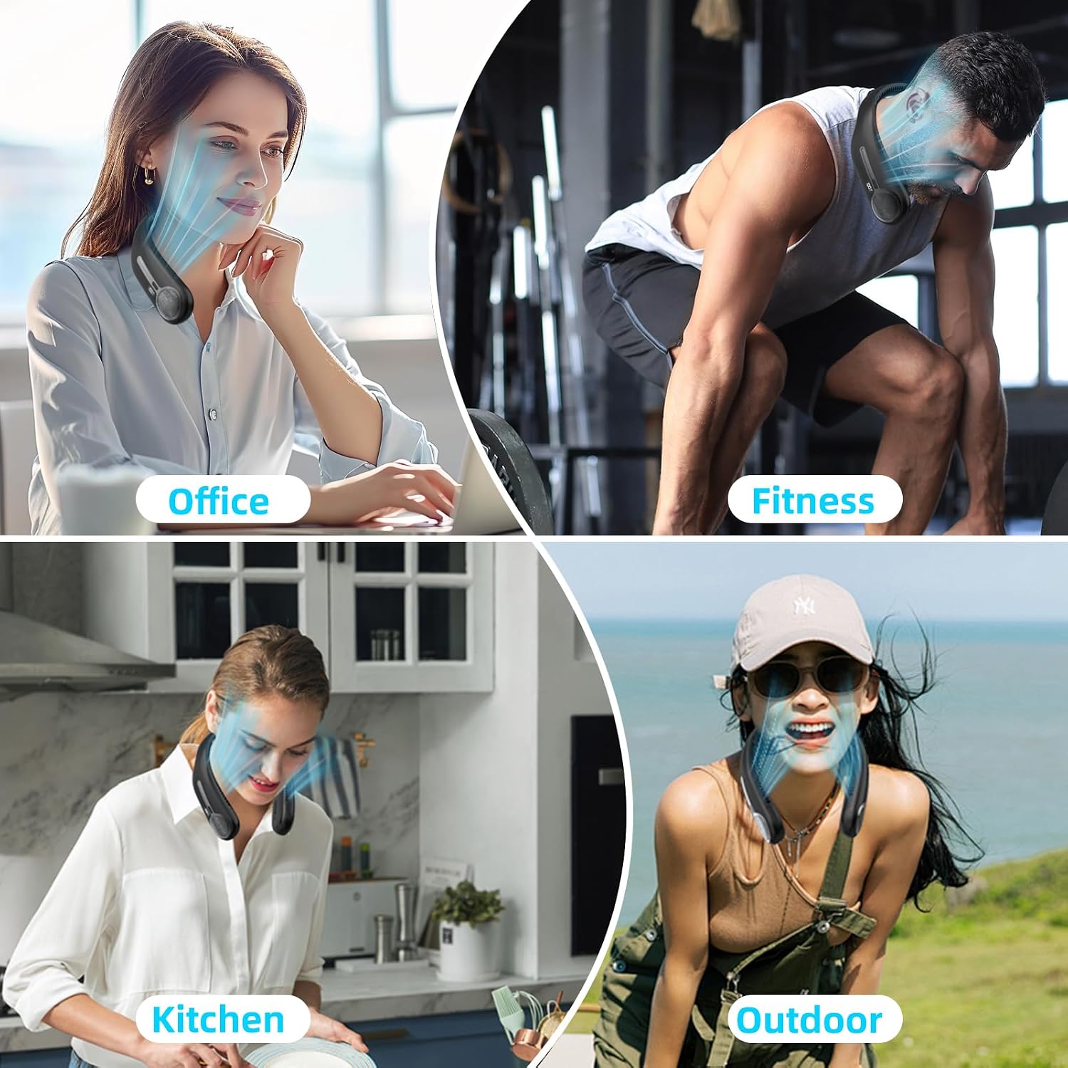 Detalle de Portable Neck Fan with 360° Bladeless Cooling, 6000mAh USB Rechargeable - Hands-Free Personal Wearable Fan (Black)