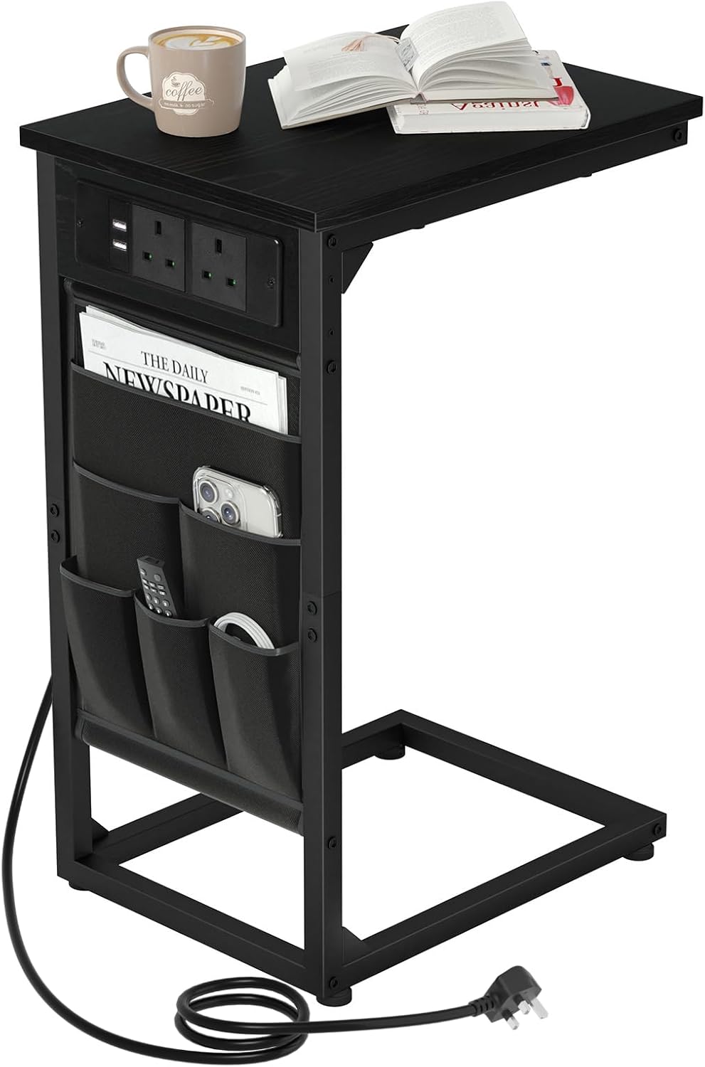 AMHANCIBLE C-shaped side table with charging