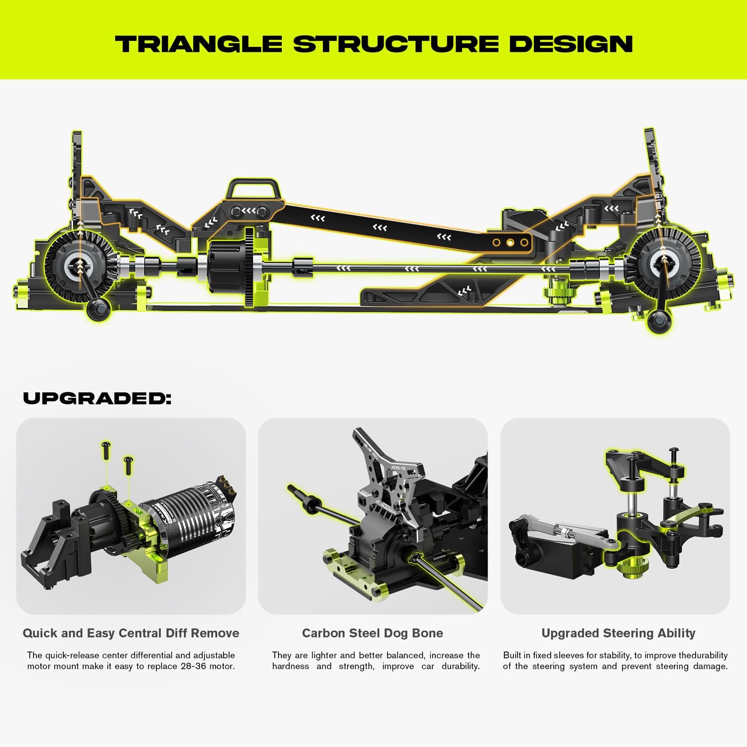 Detalle de AMORIL 1/10 RTR Brushless 4WD Fast RC Monster Truck (Green) – 3S LiPo ready