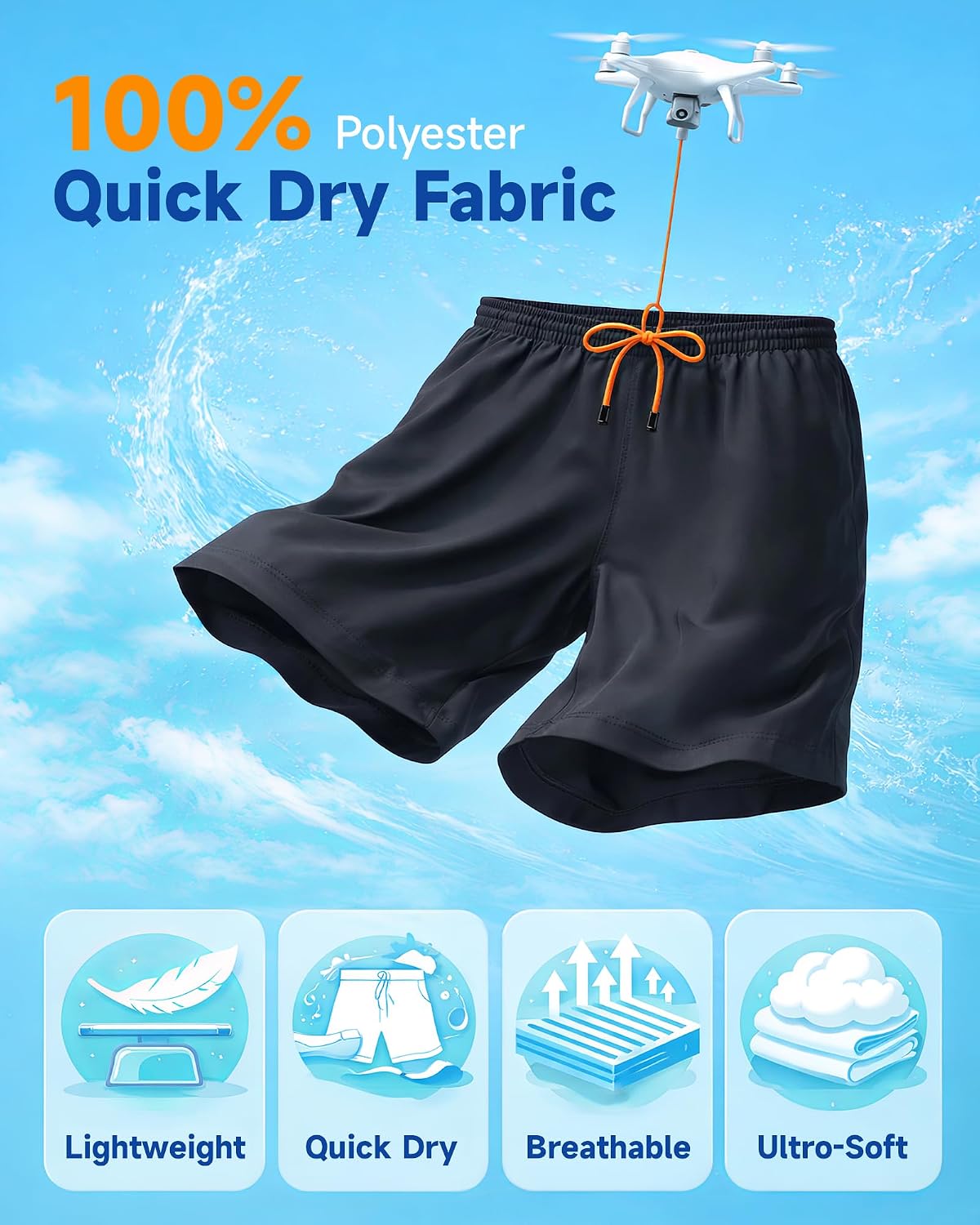 Detalle de SIHOHAN Men’s Long Quick-Dry Swim Shorts with Mesh Lining and Pockets
