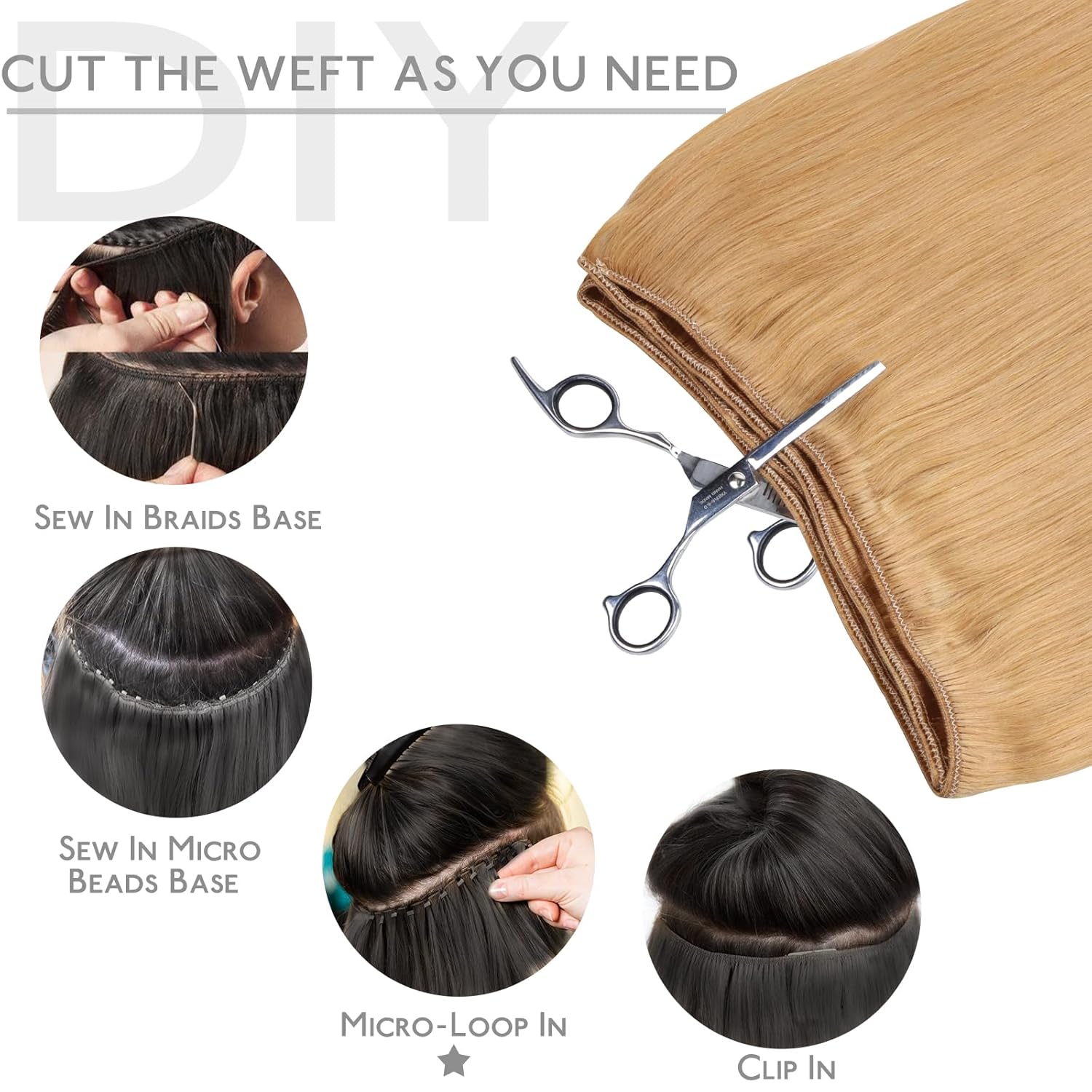 Thumbnail 4 de WENNALIFE Sew In Hair Extensions, 22 Inch 110g – Strawberry Blonde Machine Weft