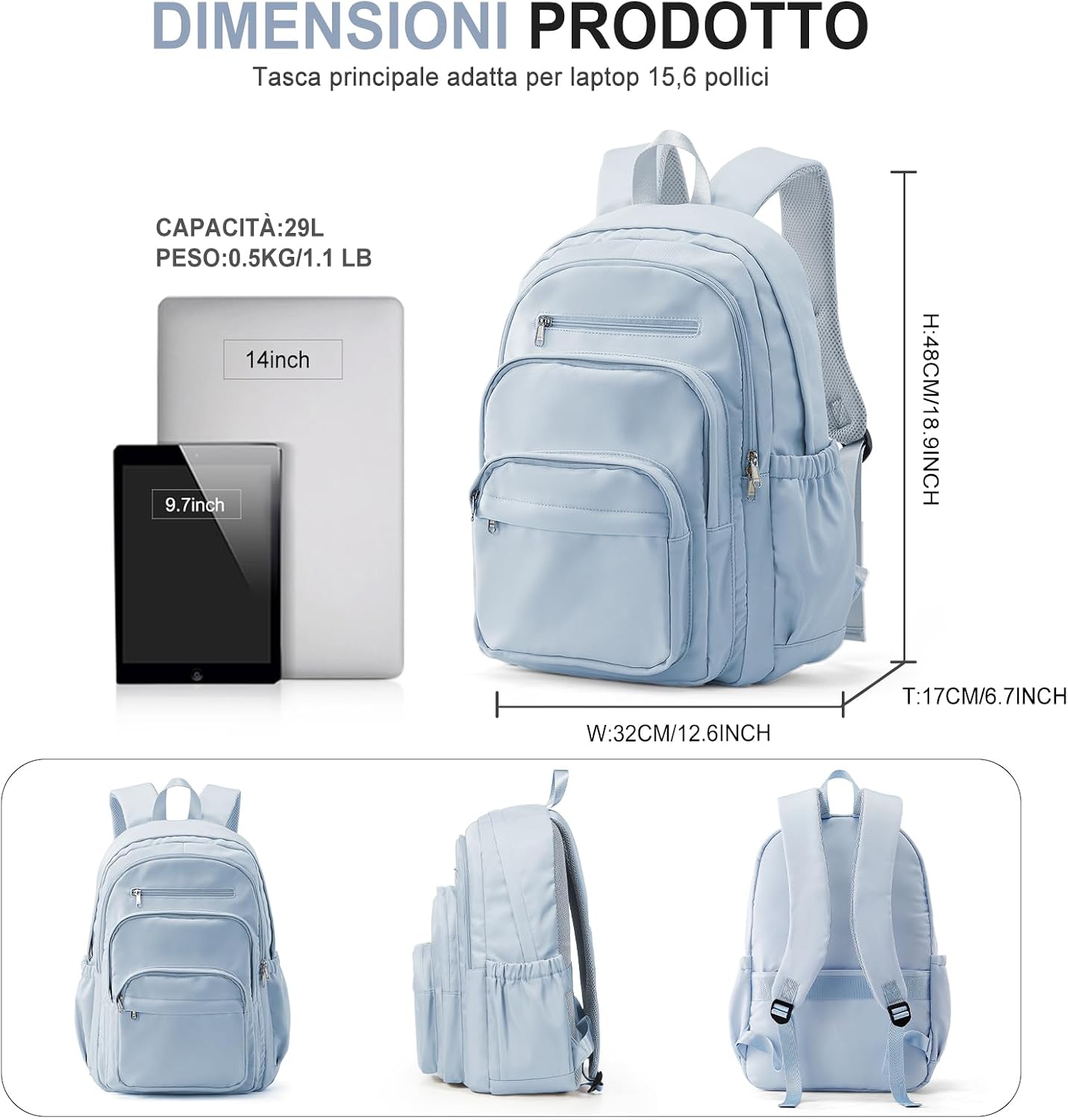 Detalle 2 de PECTODOX Zaino Scuola con Portatile da 14" – 29 L, leggero e resistente, ideale per scuola, pendolarismo e viaggi