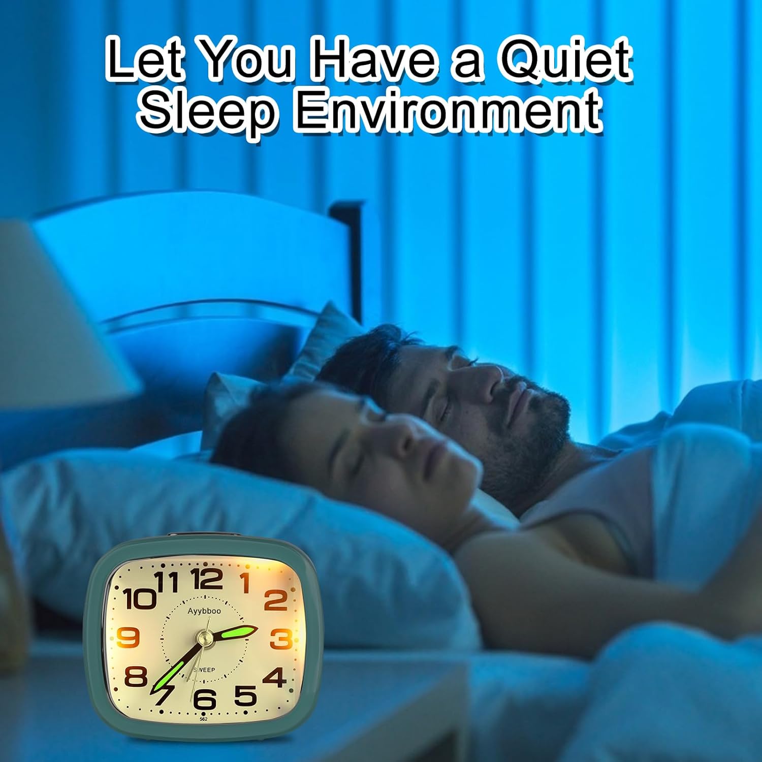Thumbnail 5 de Ayybboo Alarm Clock Bedside: Silent Analogue Travel Alarm with Night Light and Snooze (Green)