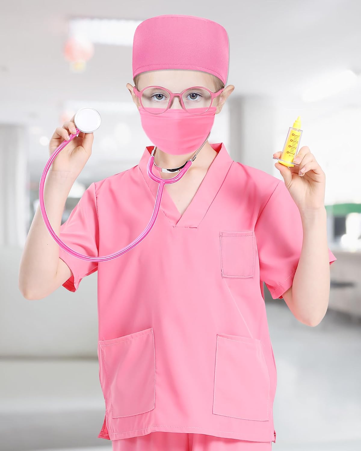 Detalle 2 de ICECUTE Kids' Doctor Scrubs Costume, 7-Piece Set with Working Stethoscope