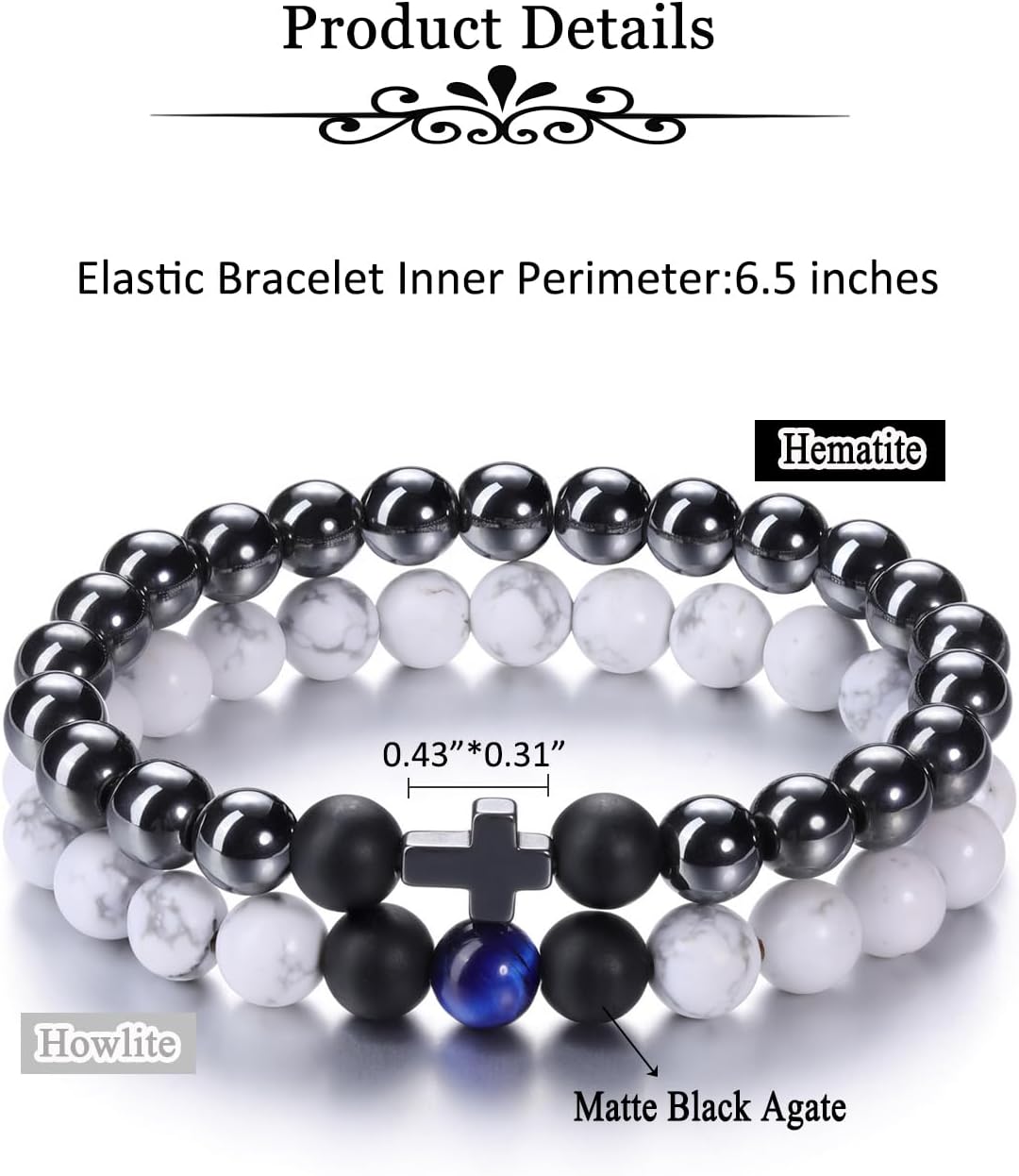 Detalle 2 de JSDDE Tiger Eye Bracelet For Men: Natural Stone Bead Set