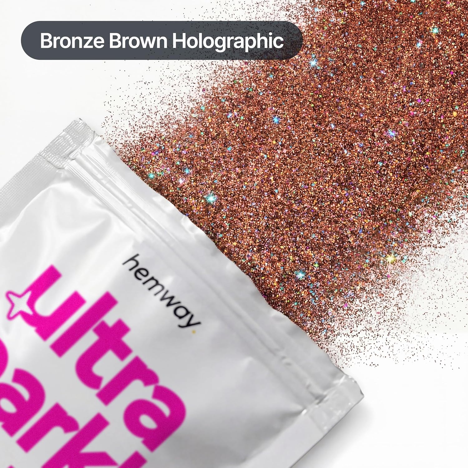 Detalle 2 de Hemway Ultra Sparkle Glitter – Bronze Brown Holographic (ultrafine, 100g) for crafts, makeup & nail art