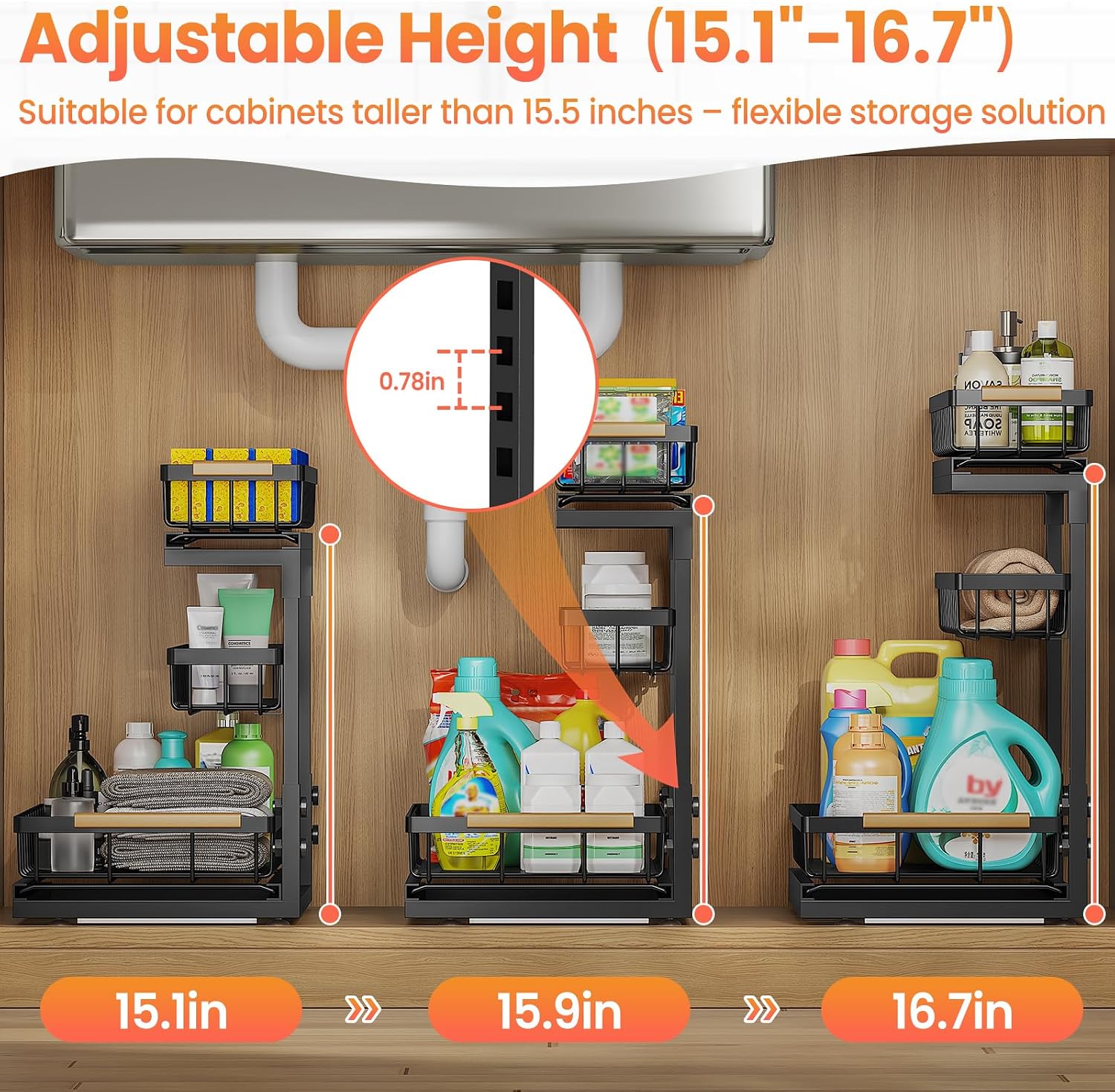 Detalle 2 de Aekenr 3-Tier Under Sink Organizer & Pull-Out Storage (2-Pack) for Kitchen & Bathroom Cabinets