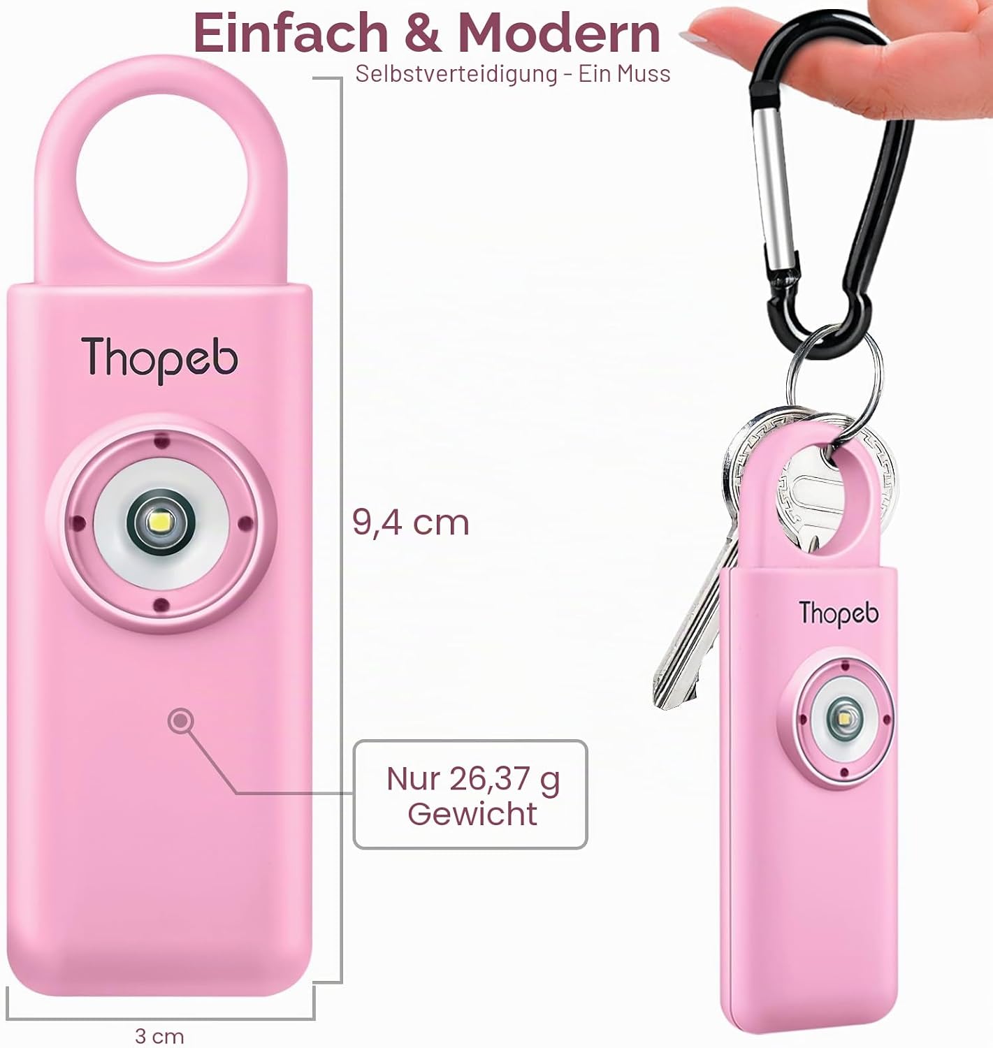 Thumbnail 6 de Der Original Persönlicher Alarm für Frauen – Selbstverteidigungs-Schlüsselanhänger mit 130 dB Sirene (Rosa)