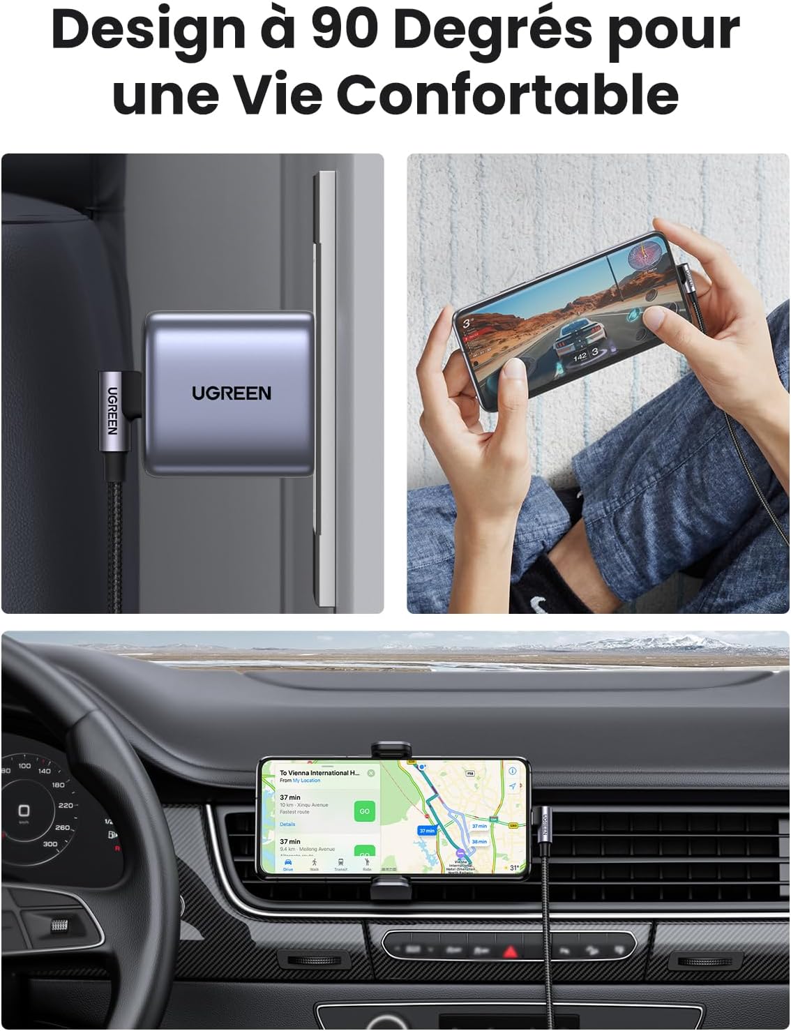 Detalle de UGREEN Câble USB‑C coudé 60W 2 m pour charge rapide